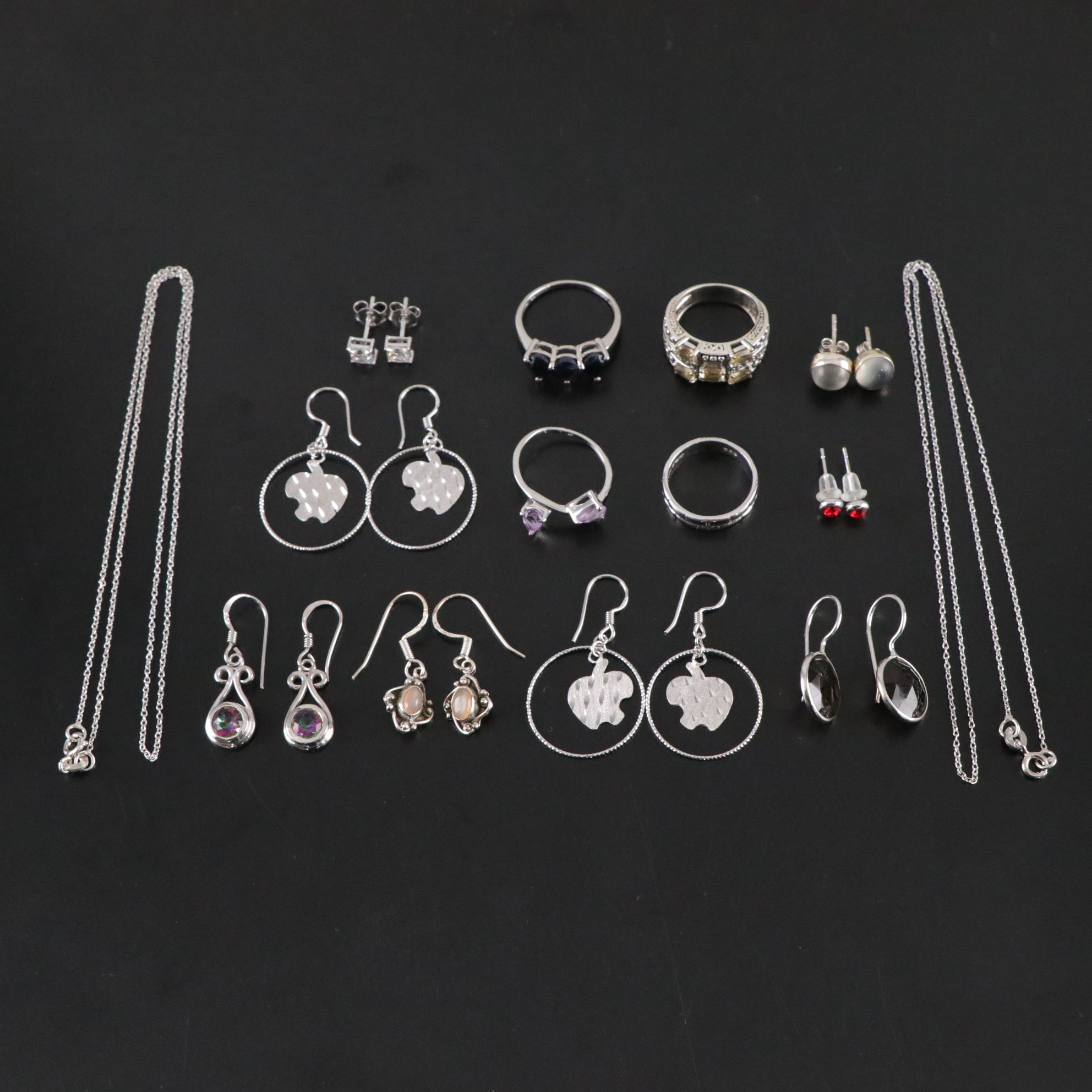 14 Assorted Sterling Silver Rings, Necklaces and Earrings