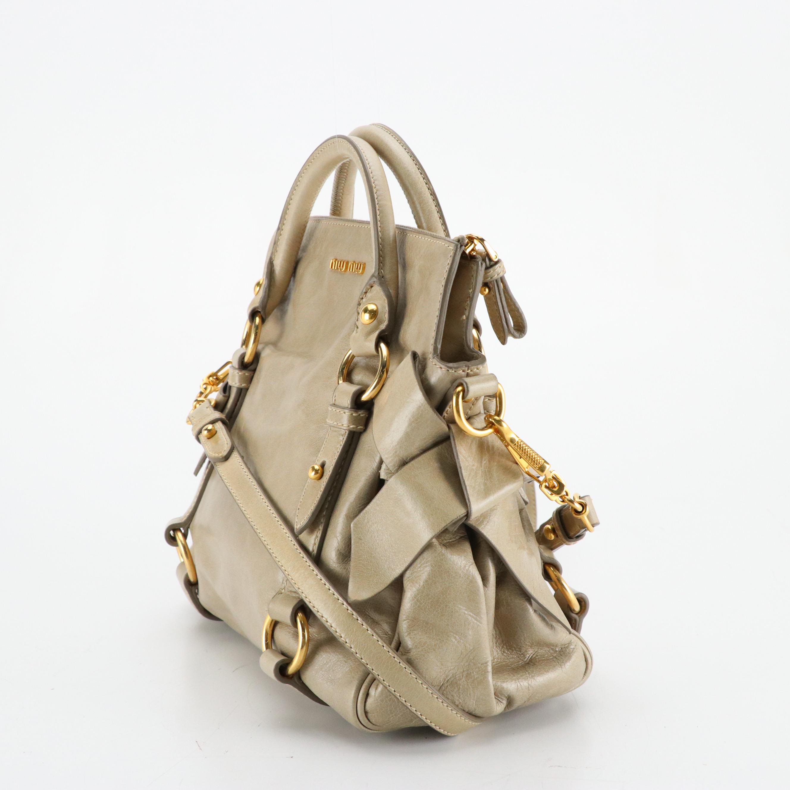 Miu Miu Two-Way Foldover Bow Satchel in Faded Sage Green Vitello Lux Leather