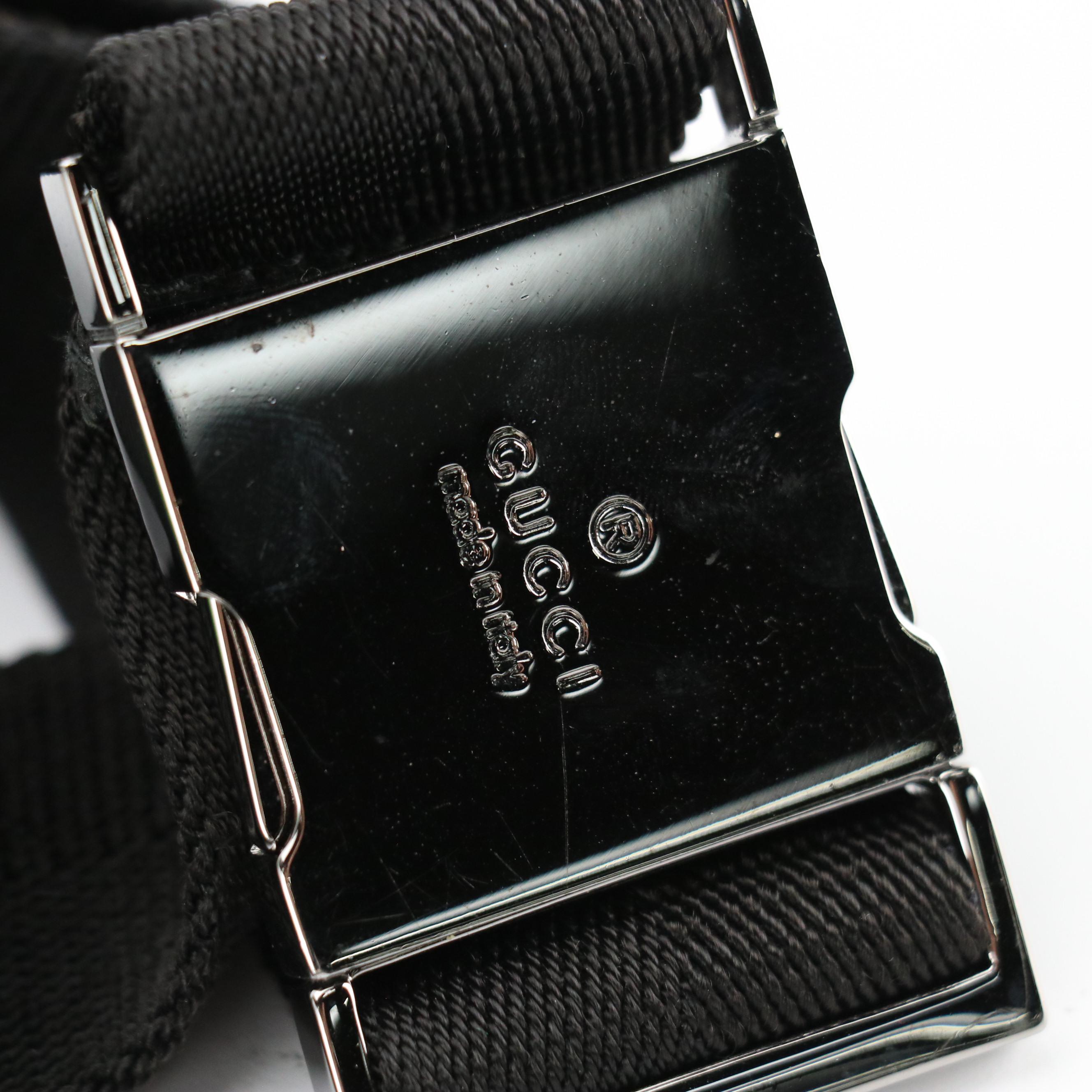 Gucci Double Pocket Belt Bag in Black GG Canvas and Black Leather