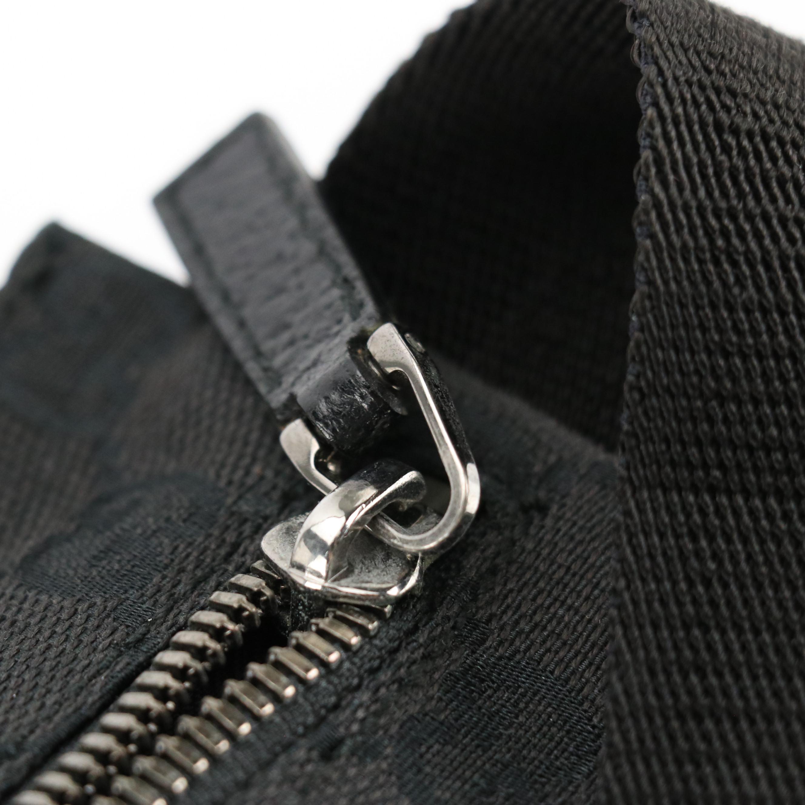 Gucci Double Pocket Belt Bag in Black GG Canvas and Black Leather