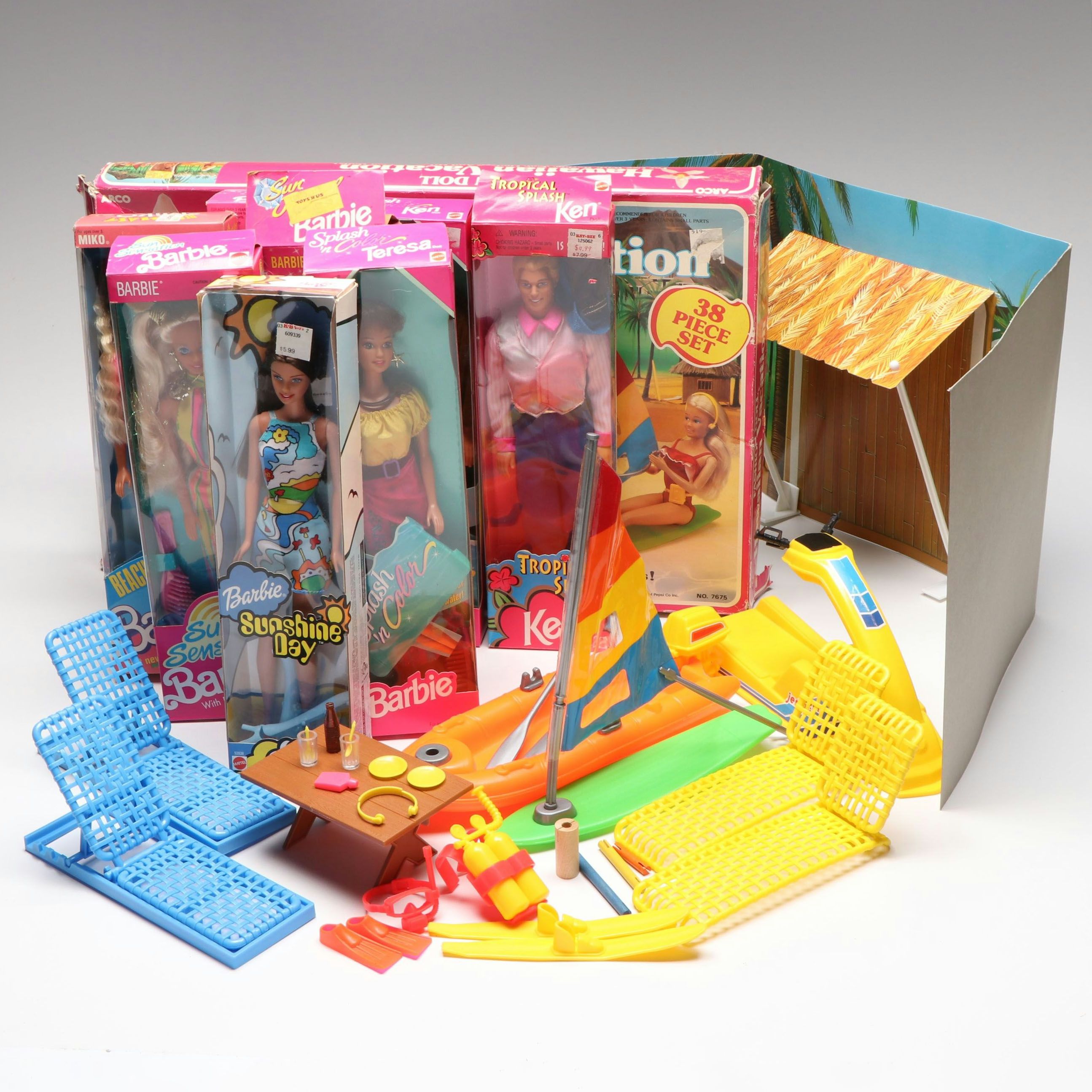 Barbie "Hawaiian Vacation" Doll Accessories with Barbie and Ken Dolls