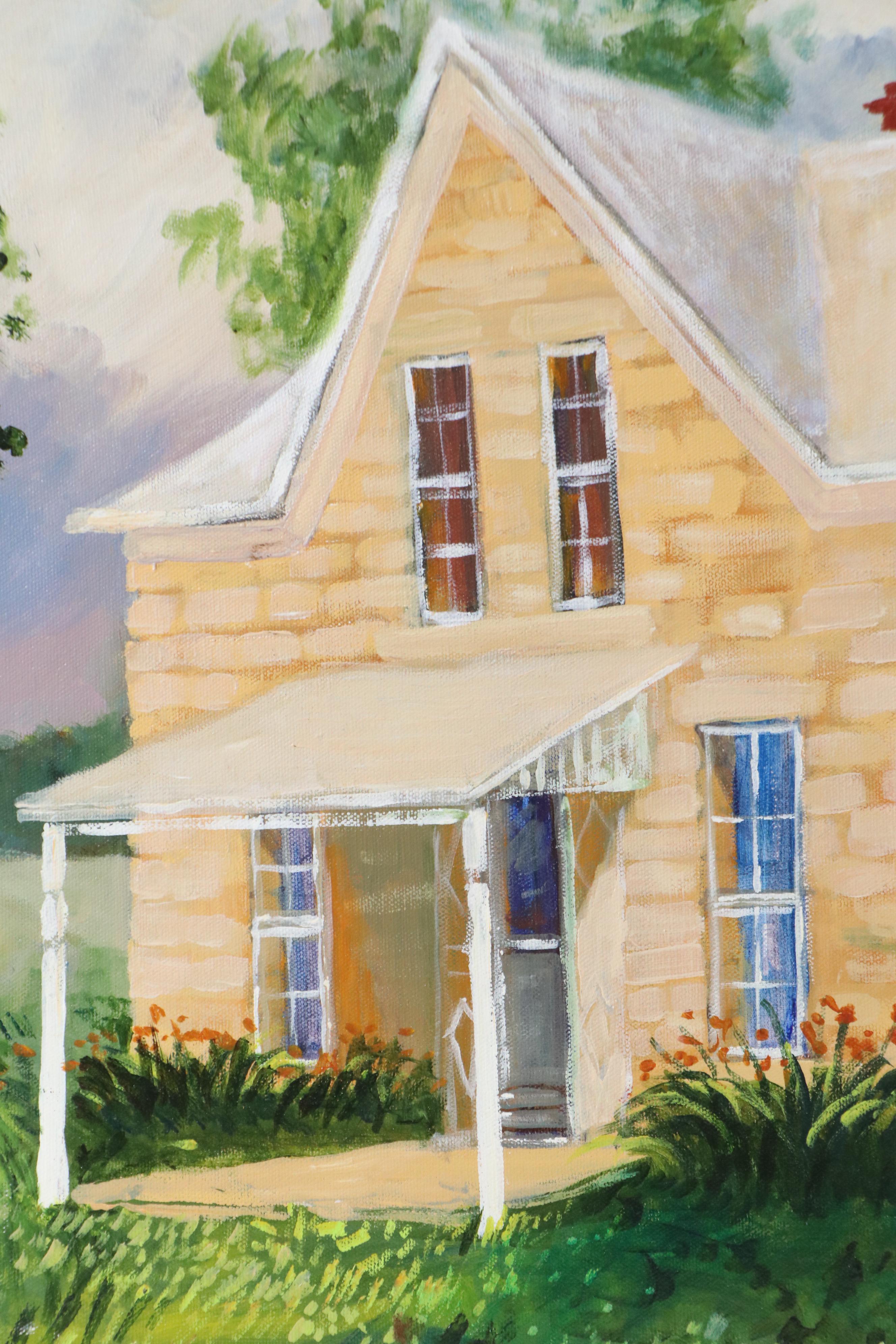 Cher Heller-Olson Oil Painting of Yellow House, 21st Century