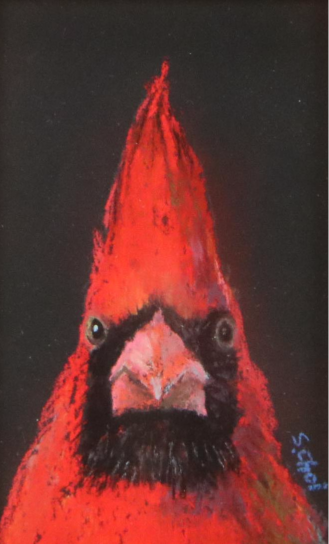 S. Choi Chalk Pastel Drawing of Cardinal, 2025