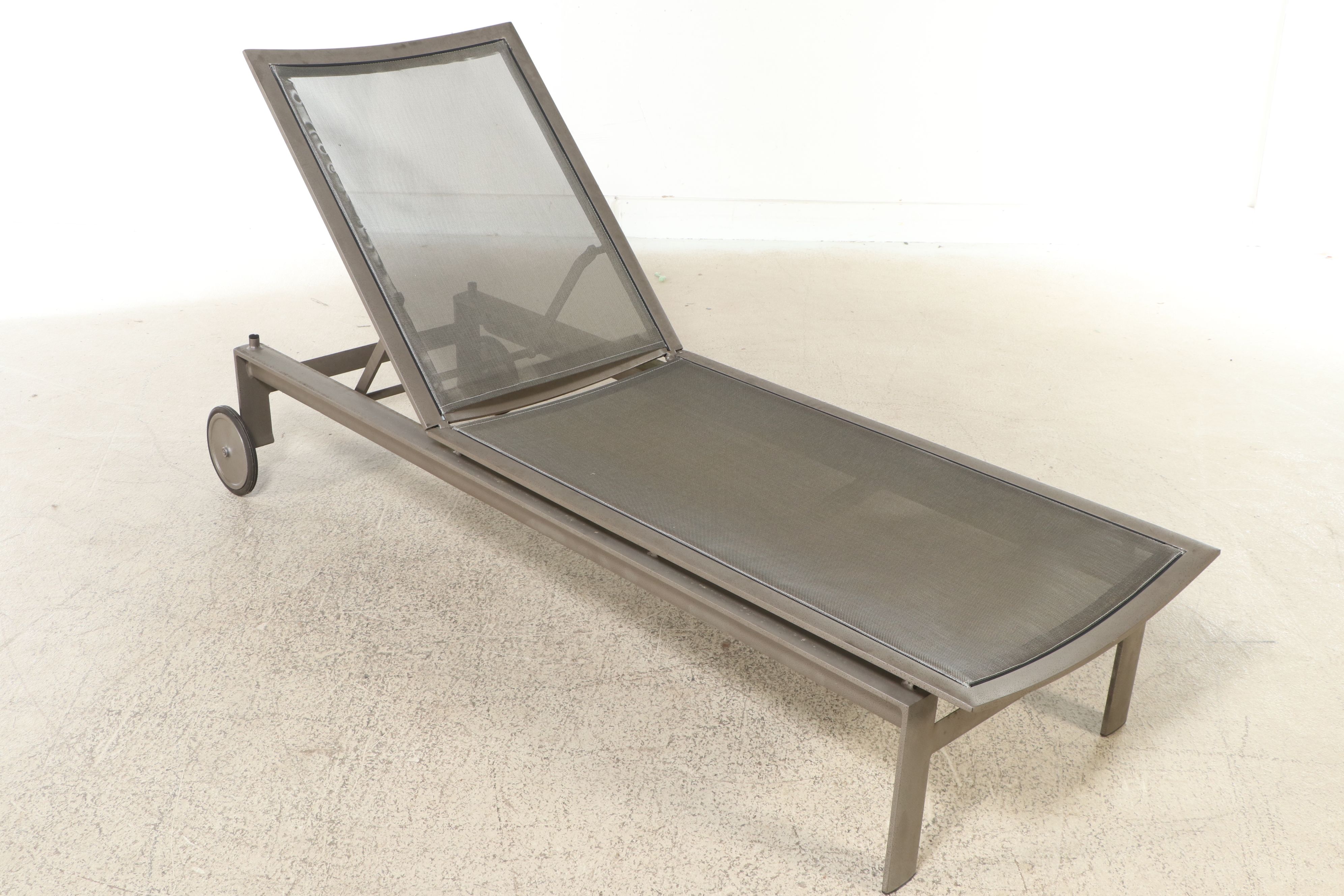 Pair of Contemporary Metal Framed Patio Chaise Lounges