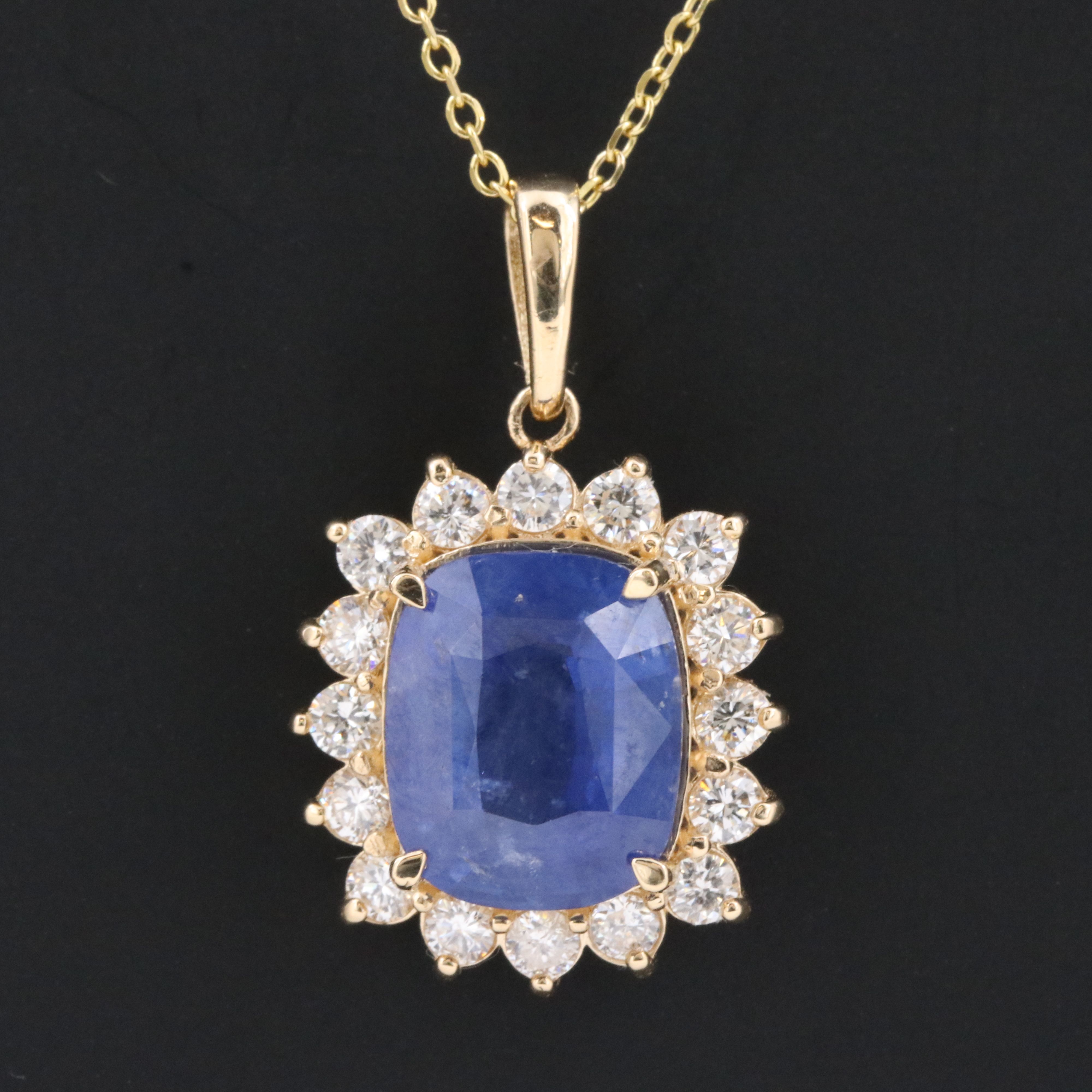 14K 6.97 CT Sapphire and 1.01 CTW Diamond Pendant Necklace with GIA Report