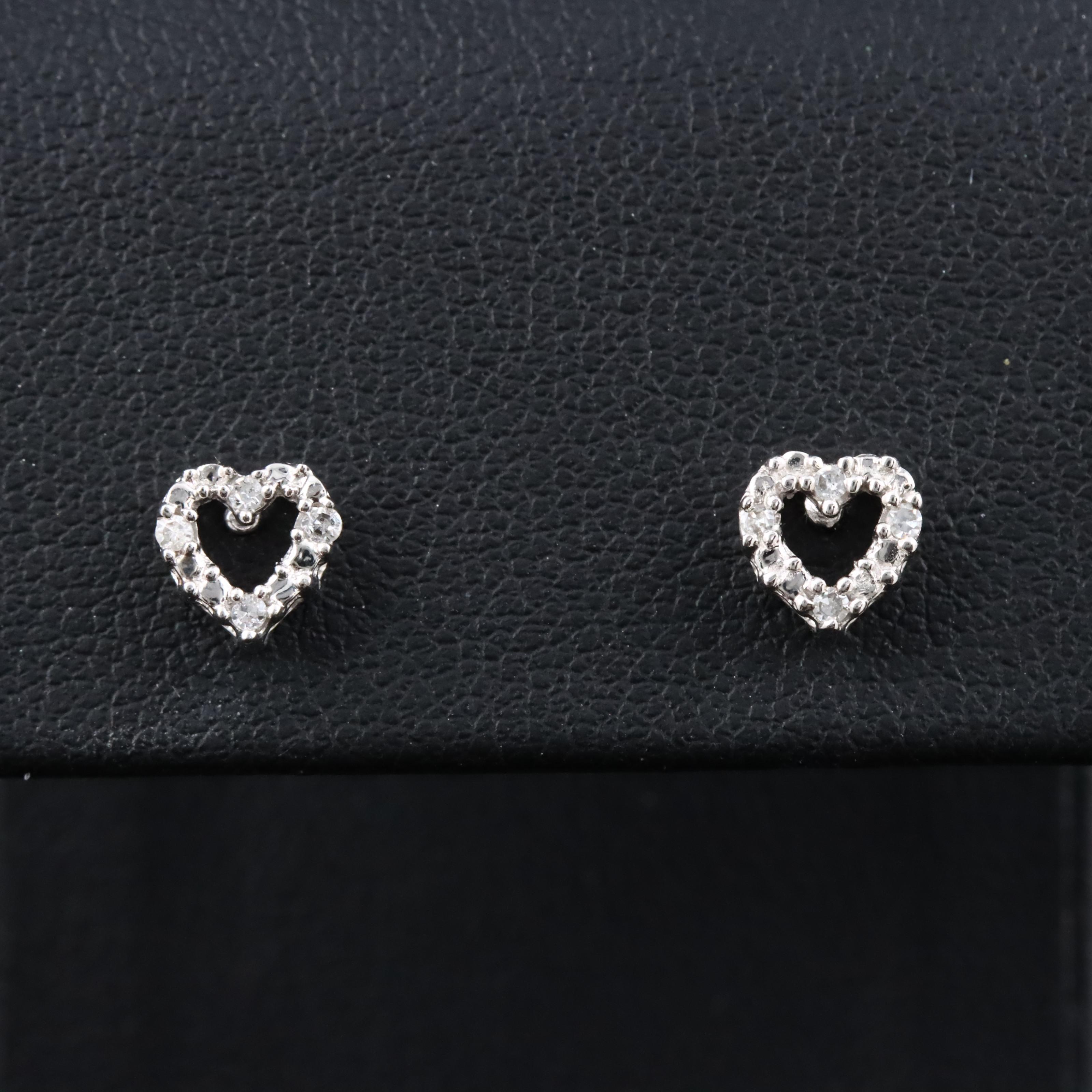 10K 0.08 CTW Diamond Heart Stud Earrings