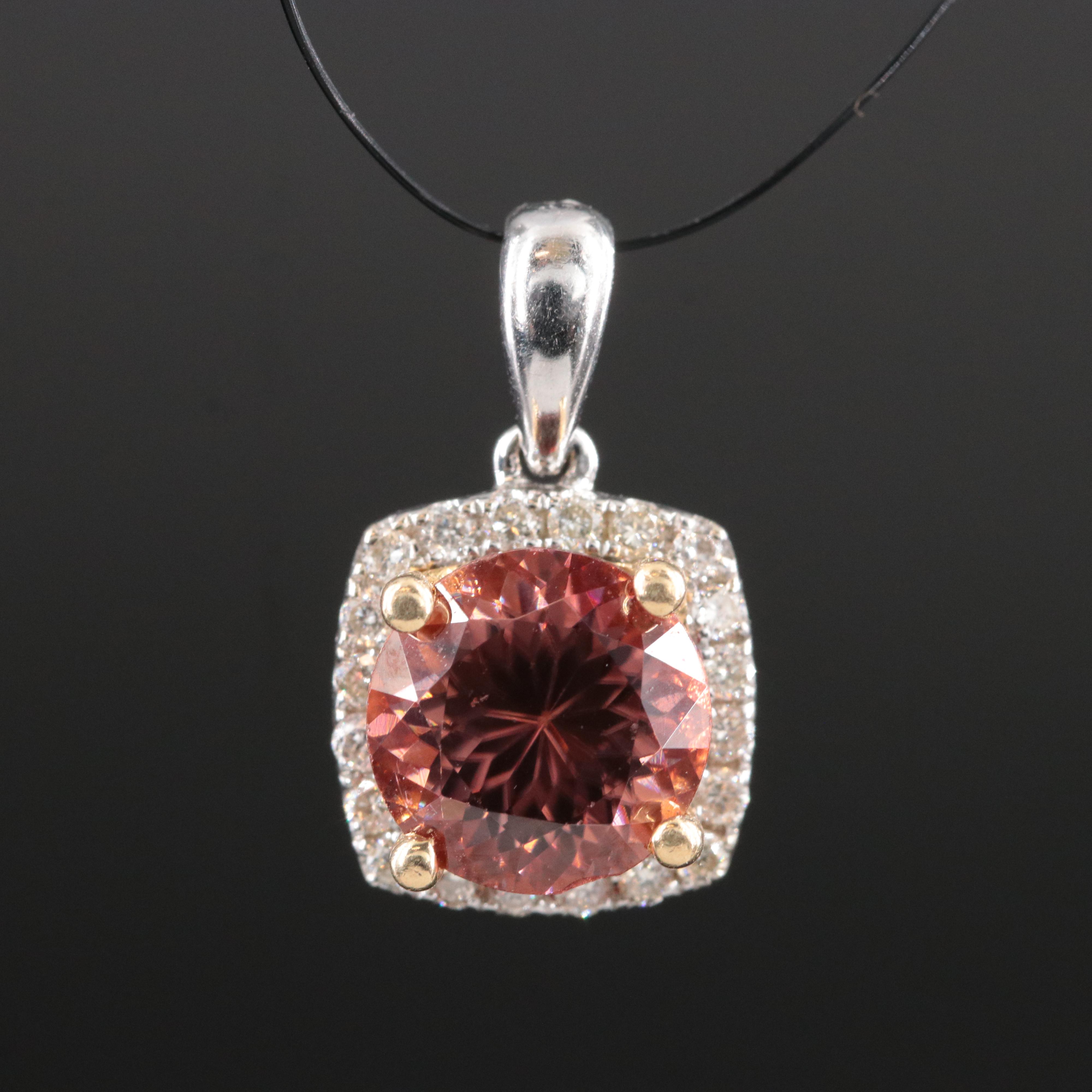 14K Zircon and Diamond Pendant