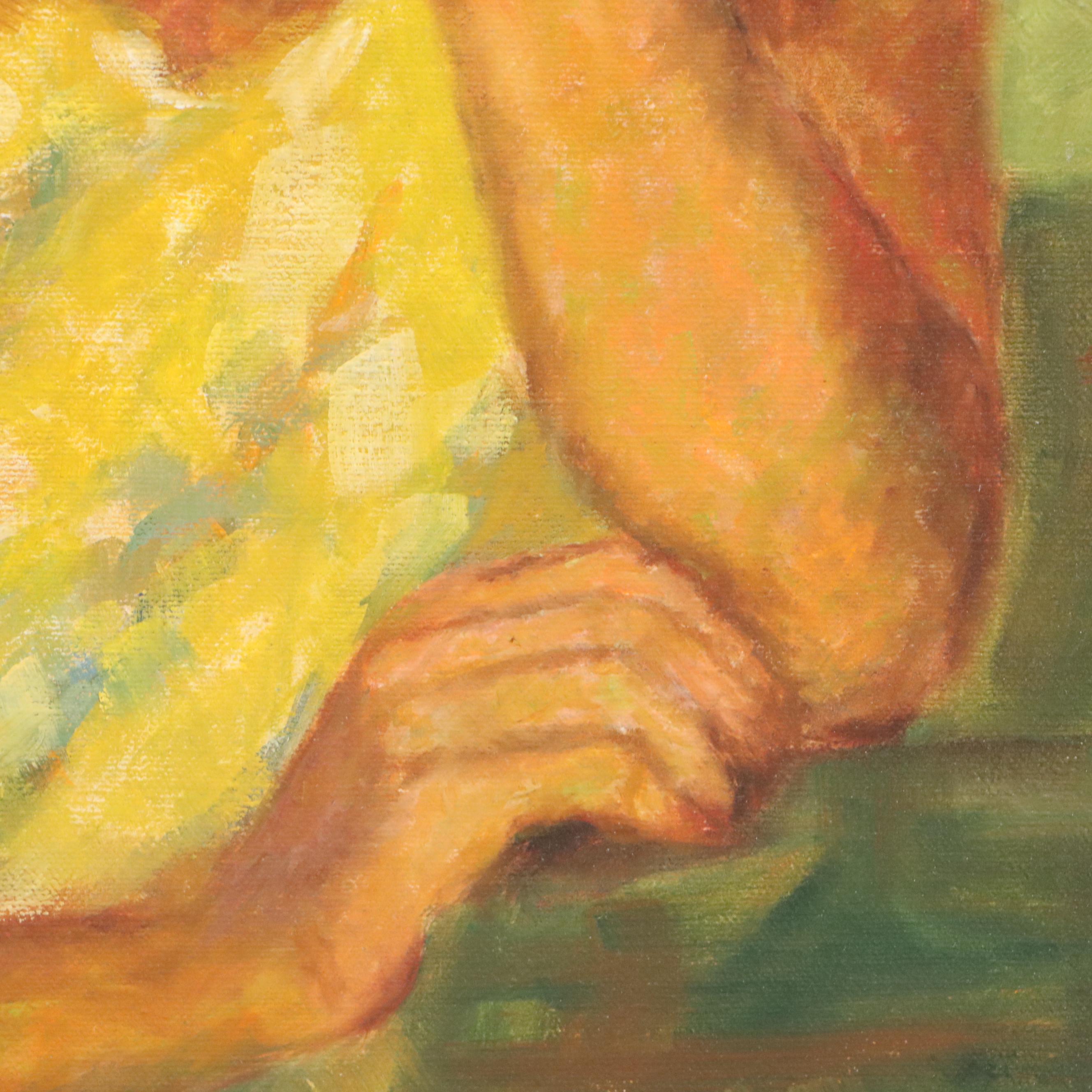 Joyce King Portrait Oil Painting of Girl in Hat, Late 20th Century