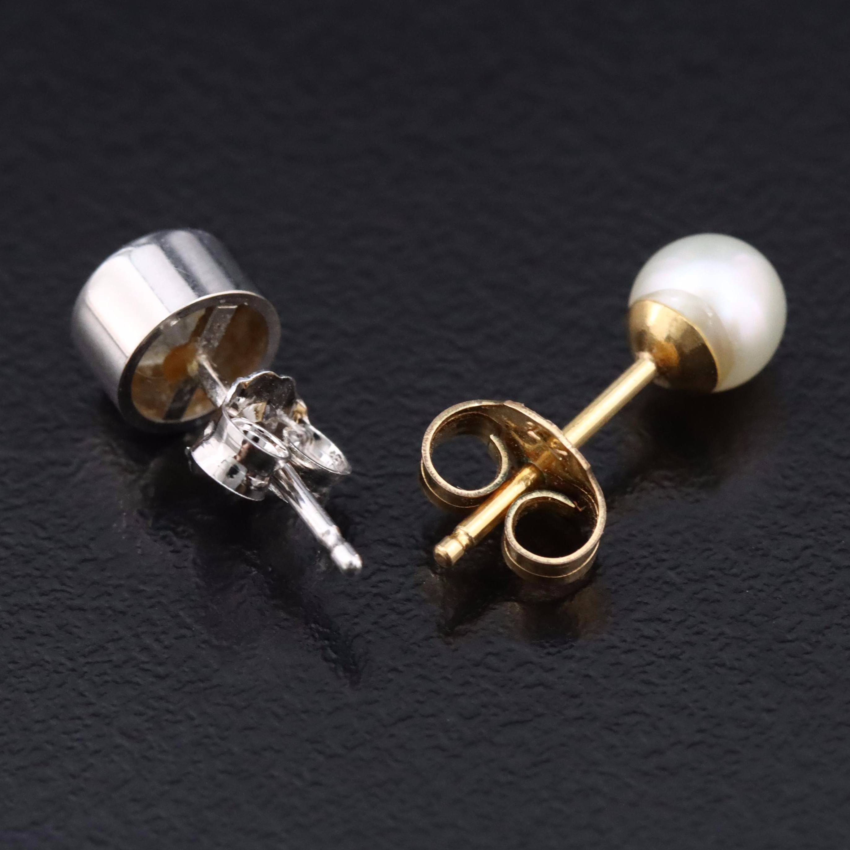 14K Pearl and CZ Single Earrings