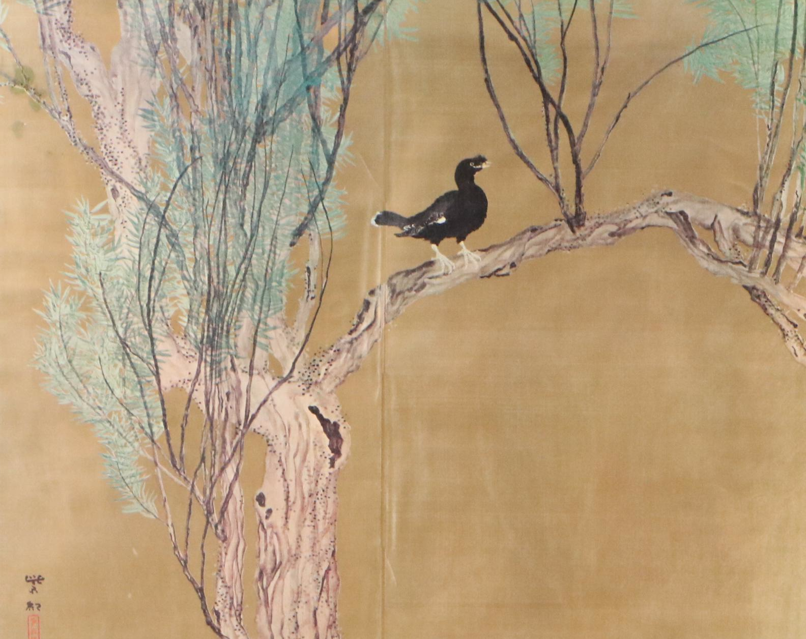 Offset Lithograph After Shiko Imamura "Magpie on a Purple Willow"