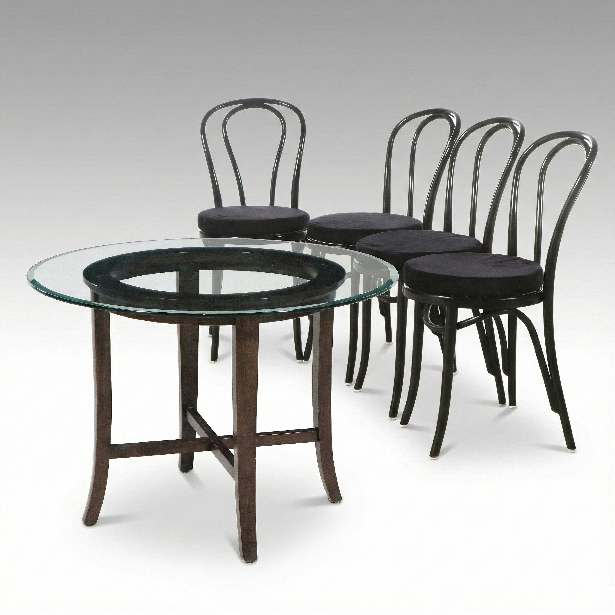 Five-Piece Dining Set with Glass Top Table and Art Nouveau Style Bistro Chairs