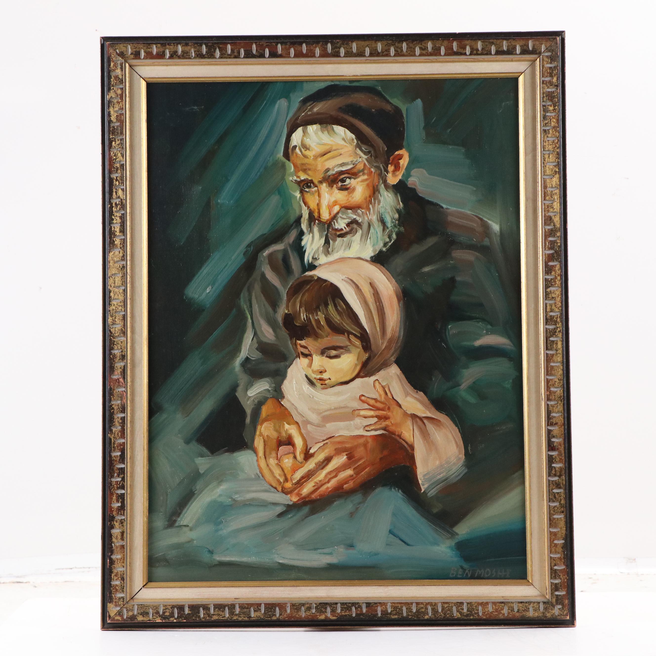 Ben Moshe Oil Painting of Man Holding Child