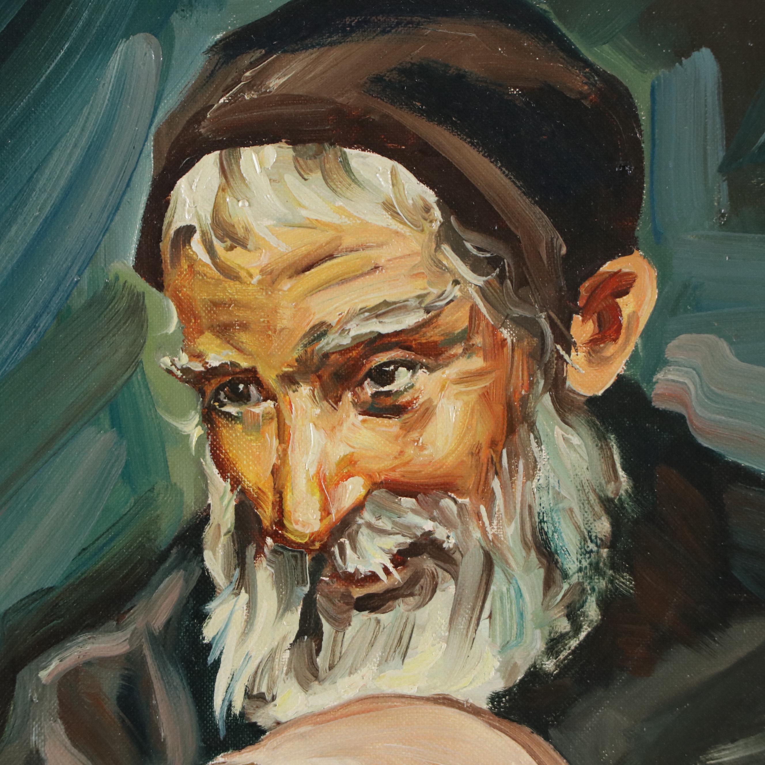 Ben Moshe Oil Painting of Man Holding Child