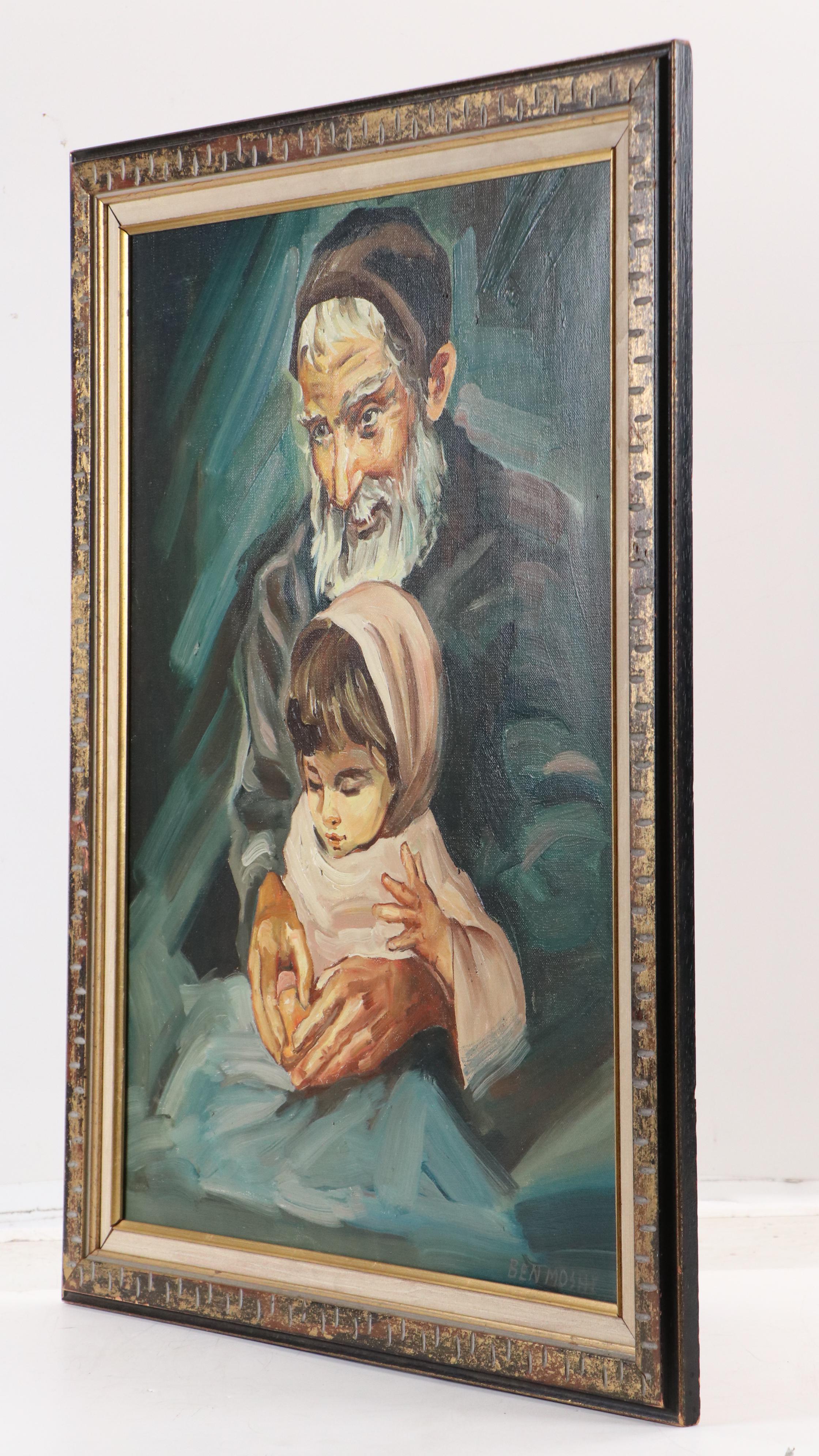 Ben Moshe Oil Painting of Man Holding Child
