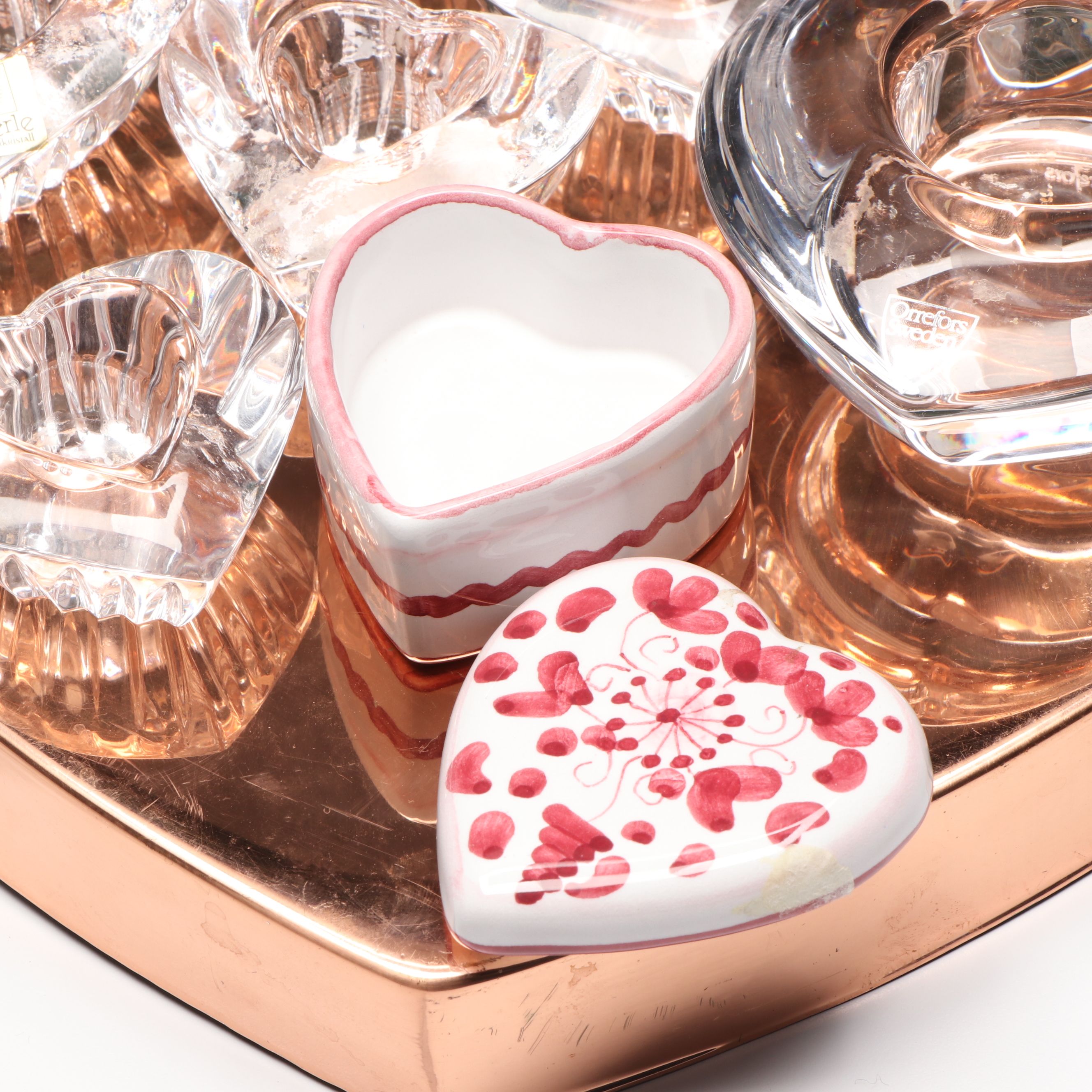 Orrefors Crystal with Ceramic Other and Other Heart-Shaped Tableware
