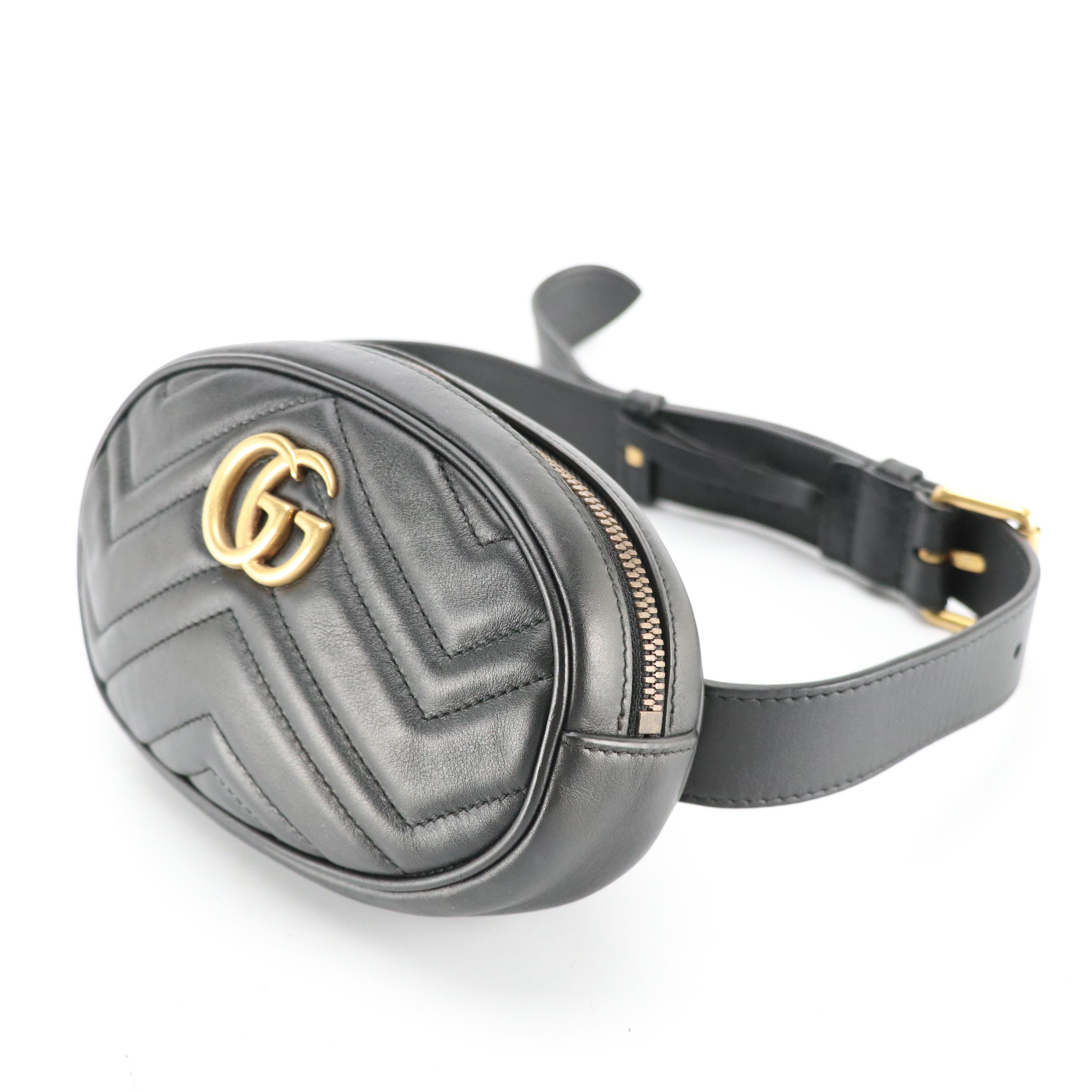 Gucci GG Marmont Belt Bag in Black Chevron Matelassé Leather