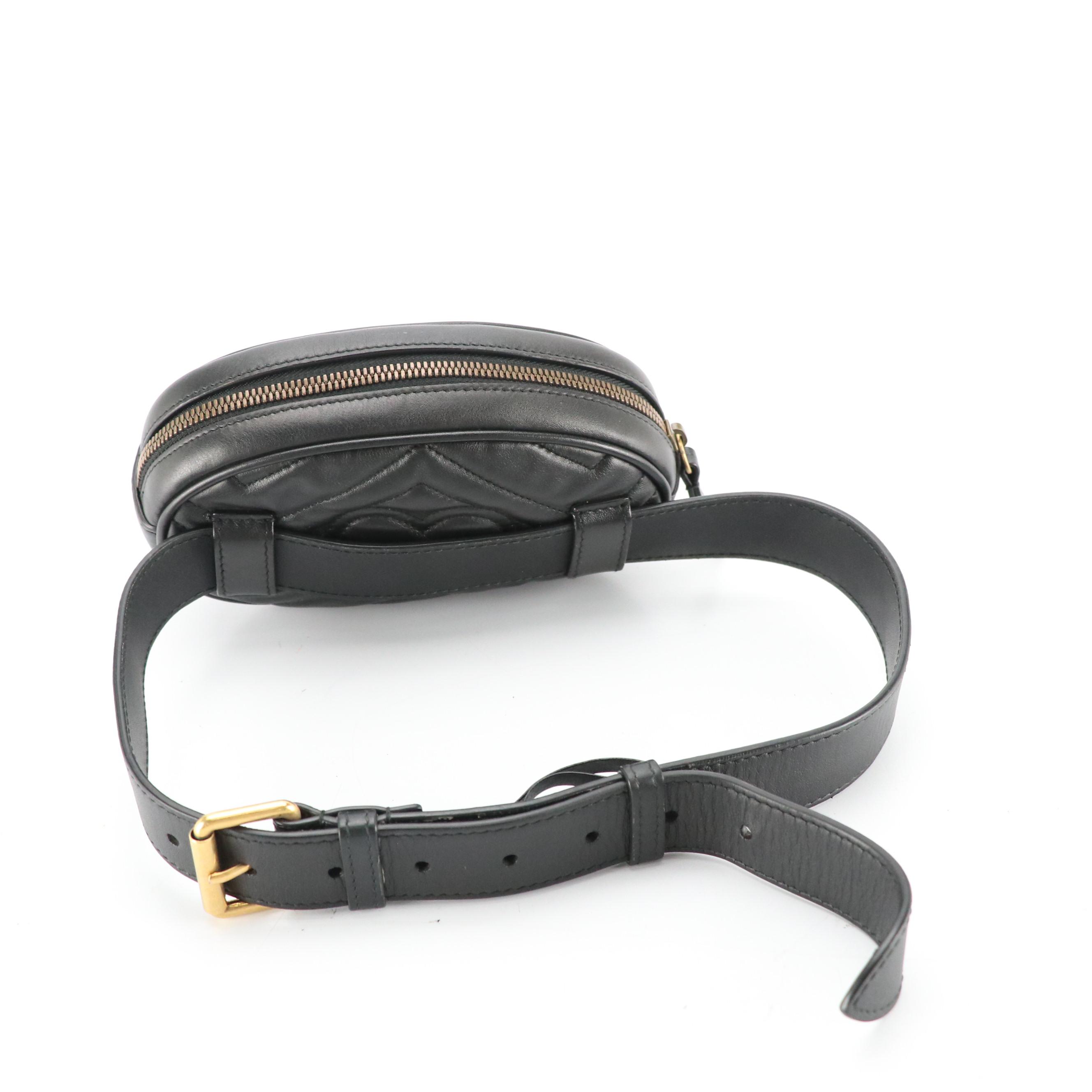 Gucci GG Marmont Belt Bag in Black Chevron Matelassé Leather