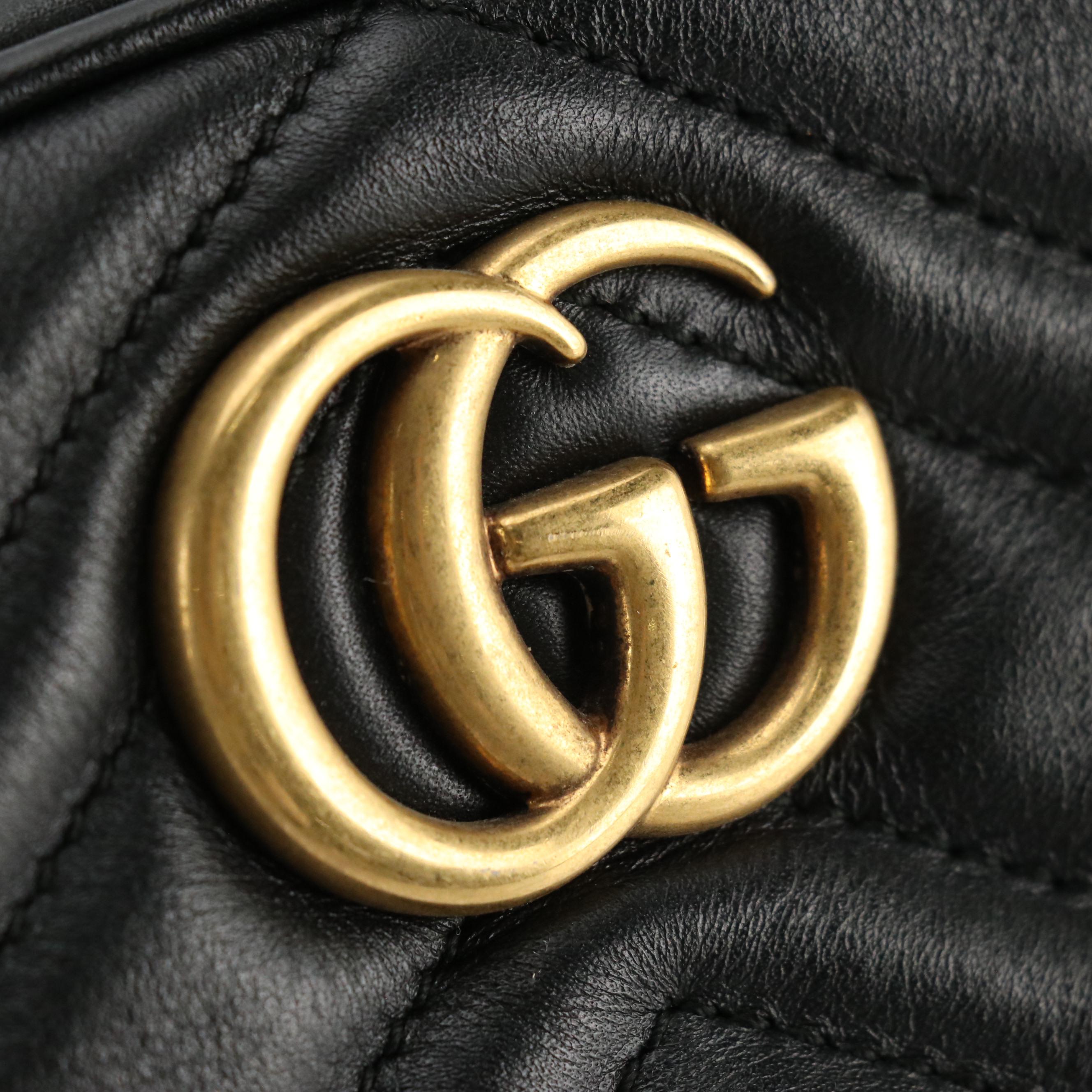 Gucci GG Marmont Belt Bag in Black Chevron Matelassé Leather