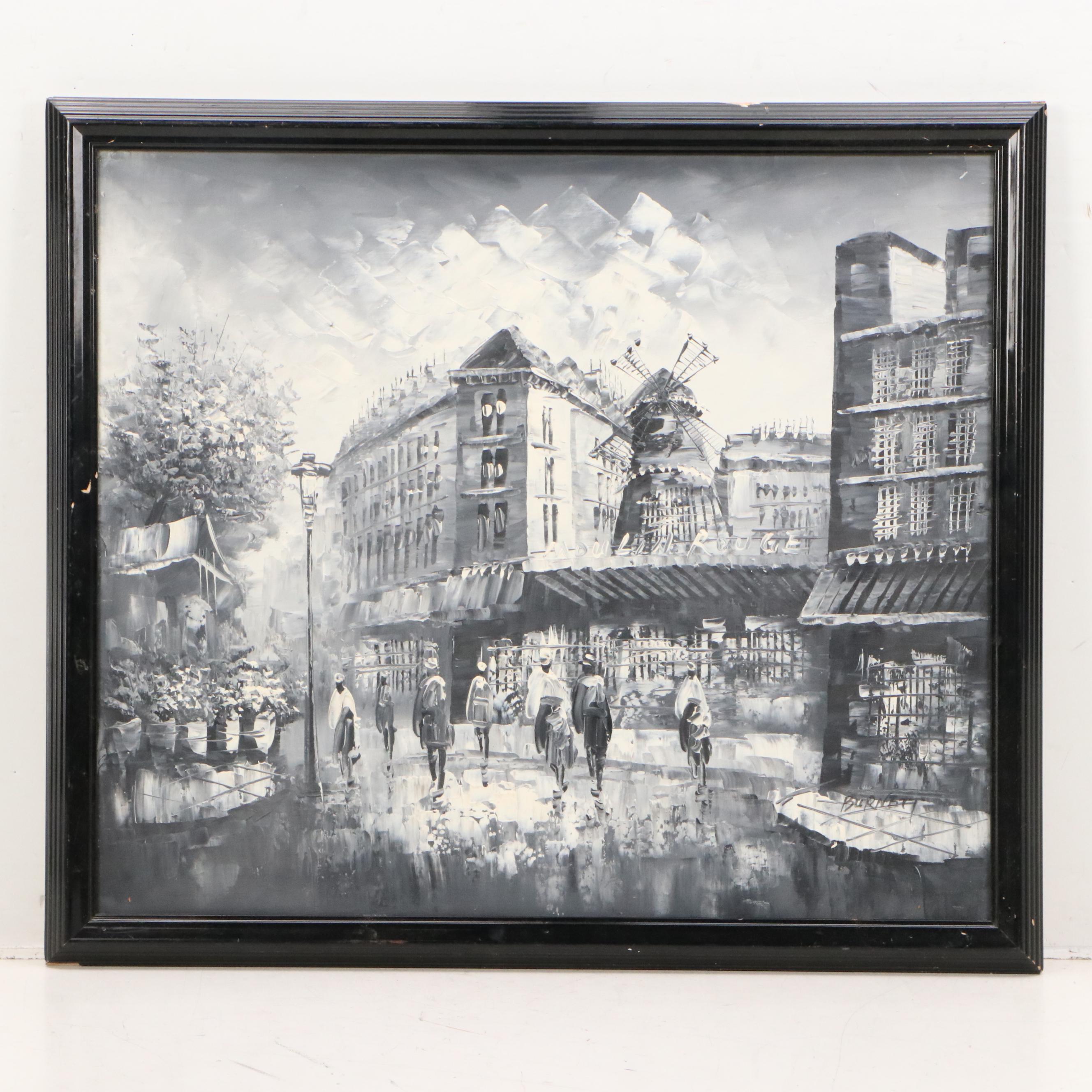 Parisian Cityscape Acrylic Painting Attributed to Caroline Burnett