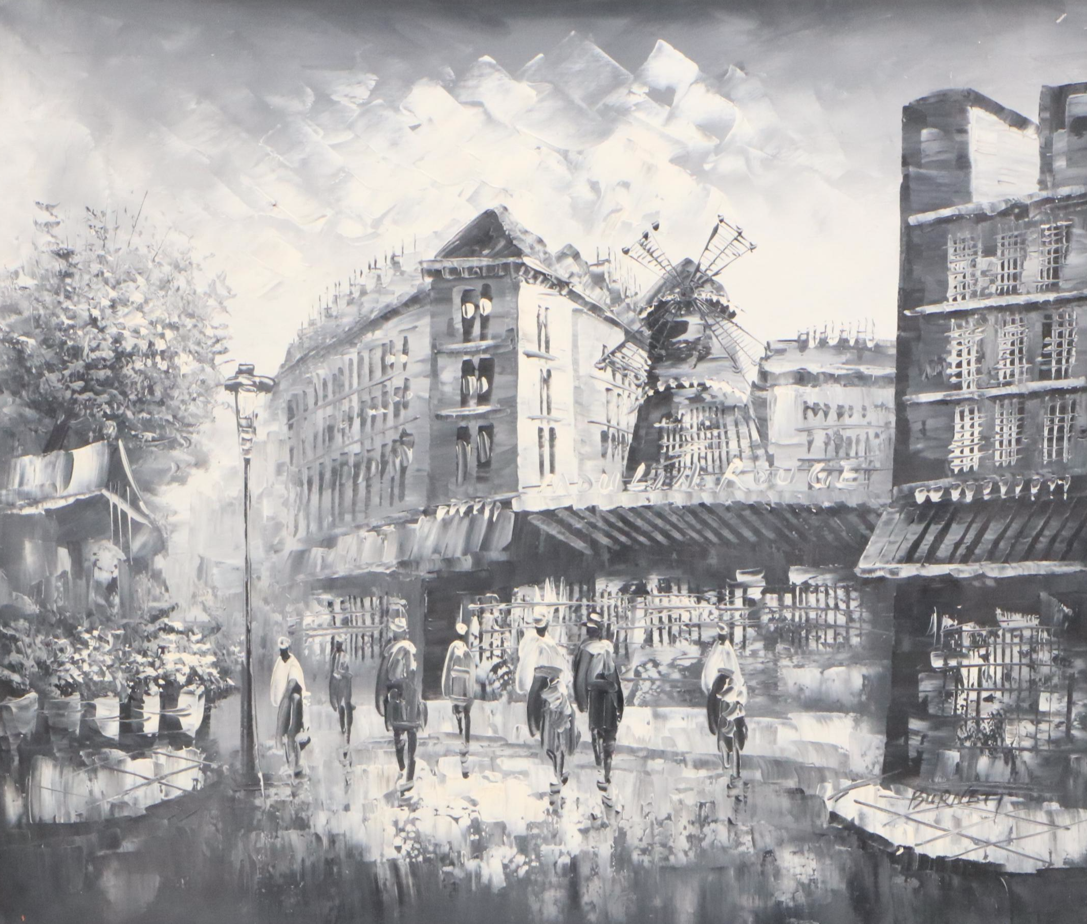 Parisian Cityscape Acrylic Painting Attributed to Caroline Burnett