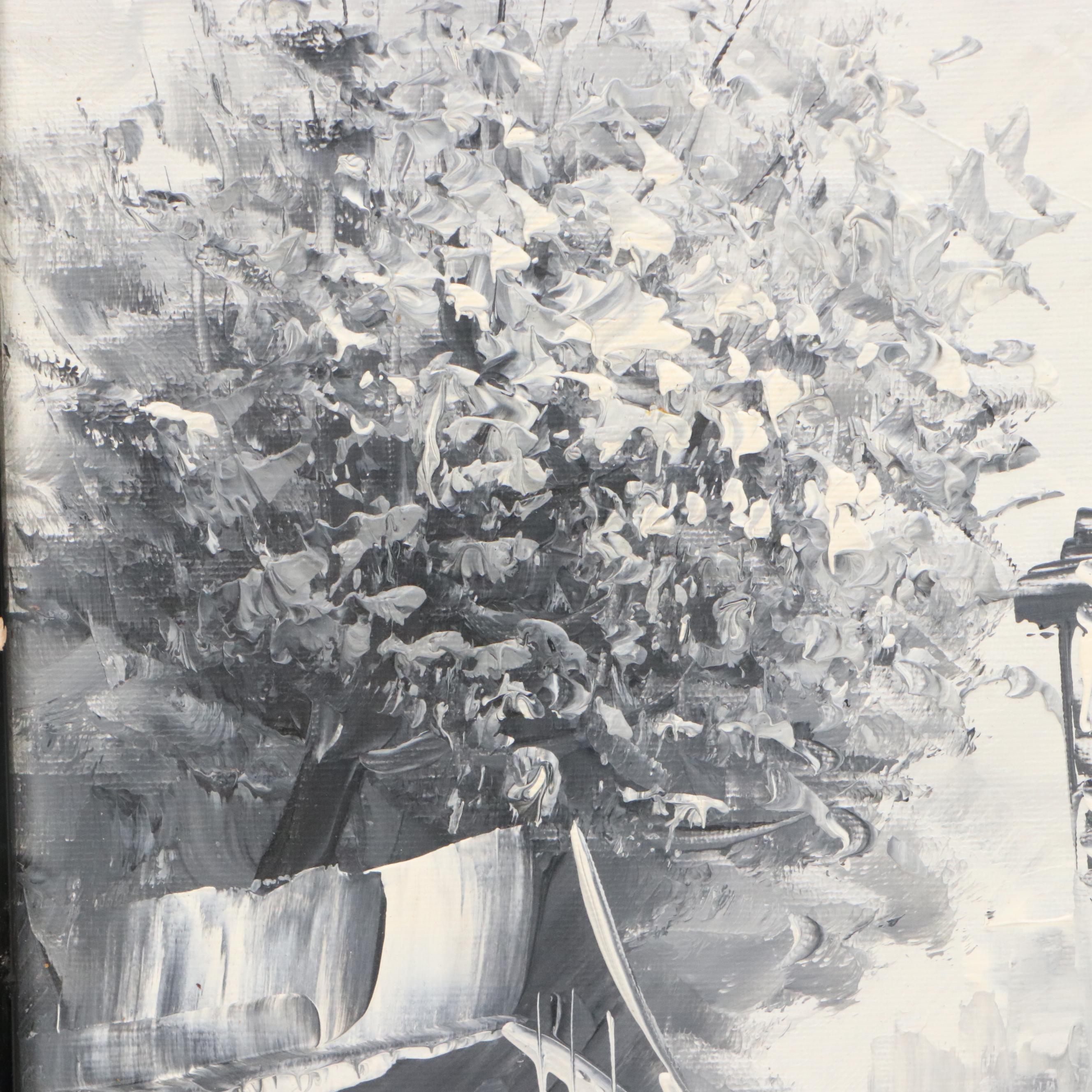 Parisian Cityscape Acrylic Painting Attributed to Caroline Burnett