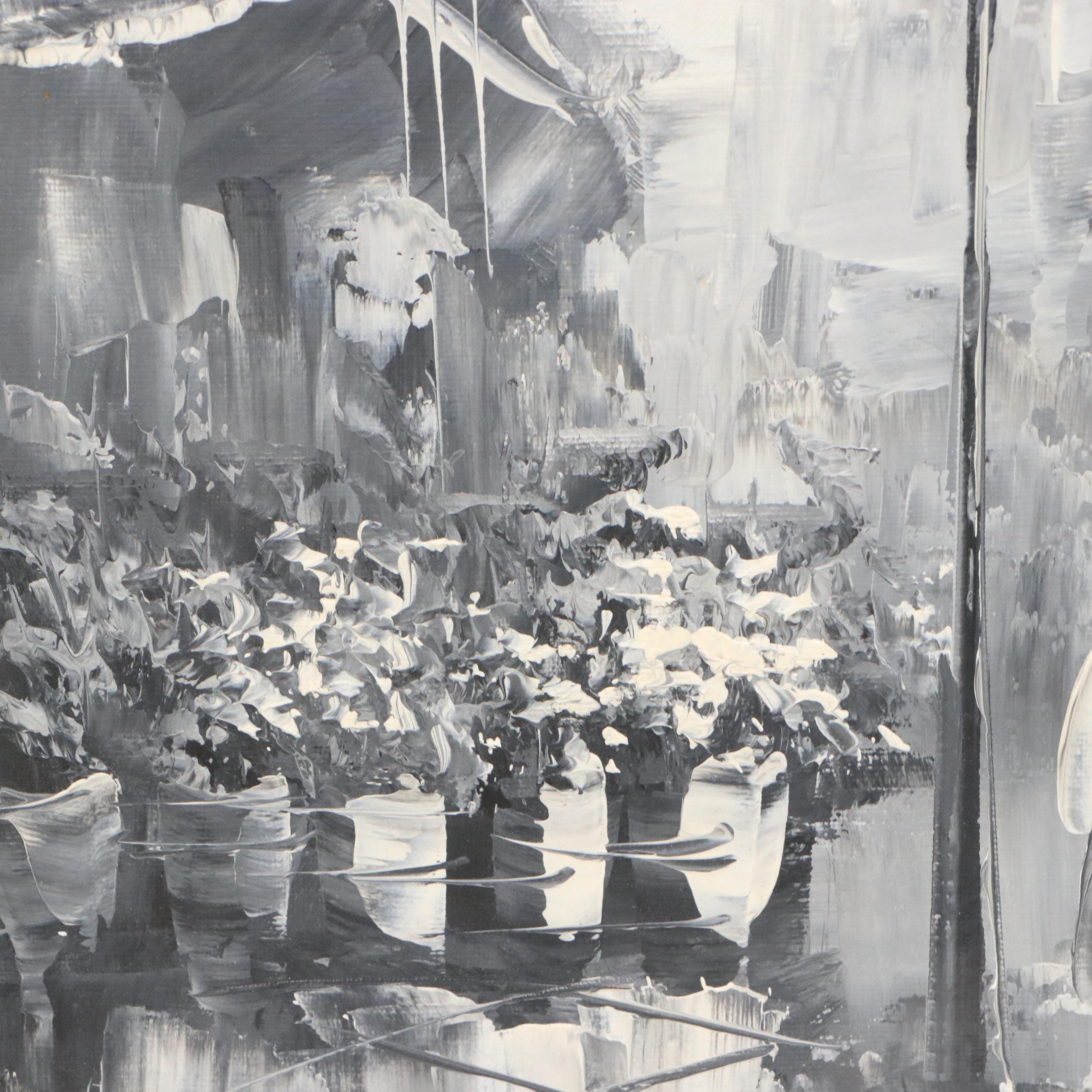 Parisian Cityscape Acrylic Painting Attributed to Caroline Burnett