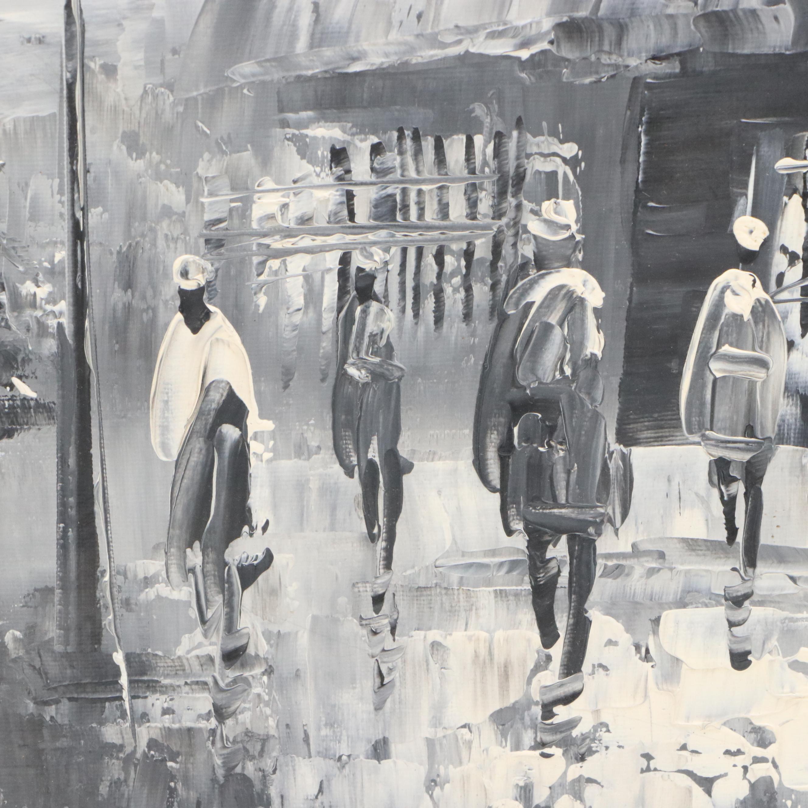 Parisian Cityscape Acrylic Painting Attributed to Caroline Burnett