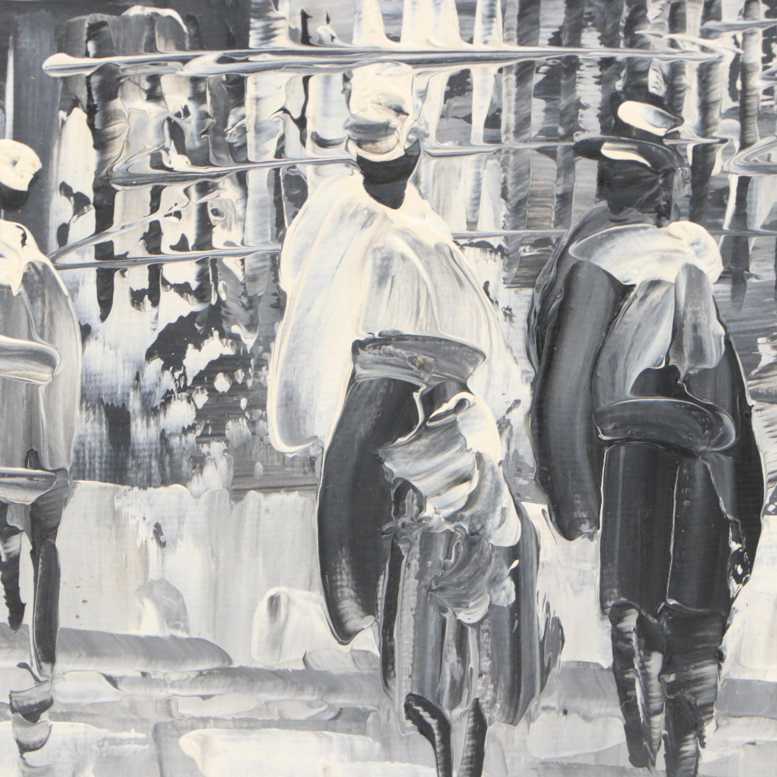 Parisian Cityscape Acrylic Painting Attributed to Caroline Burnett