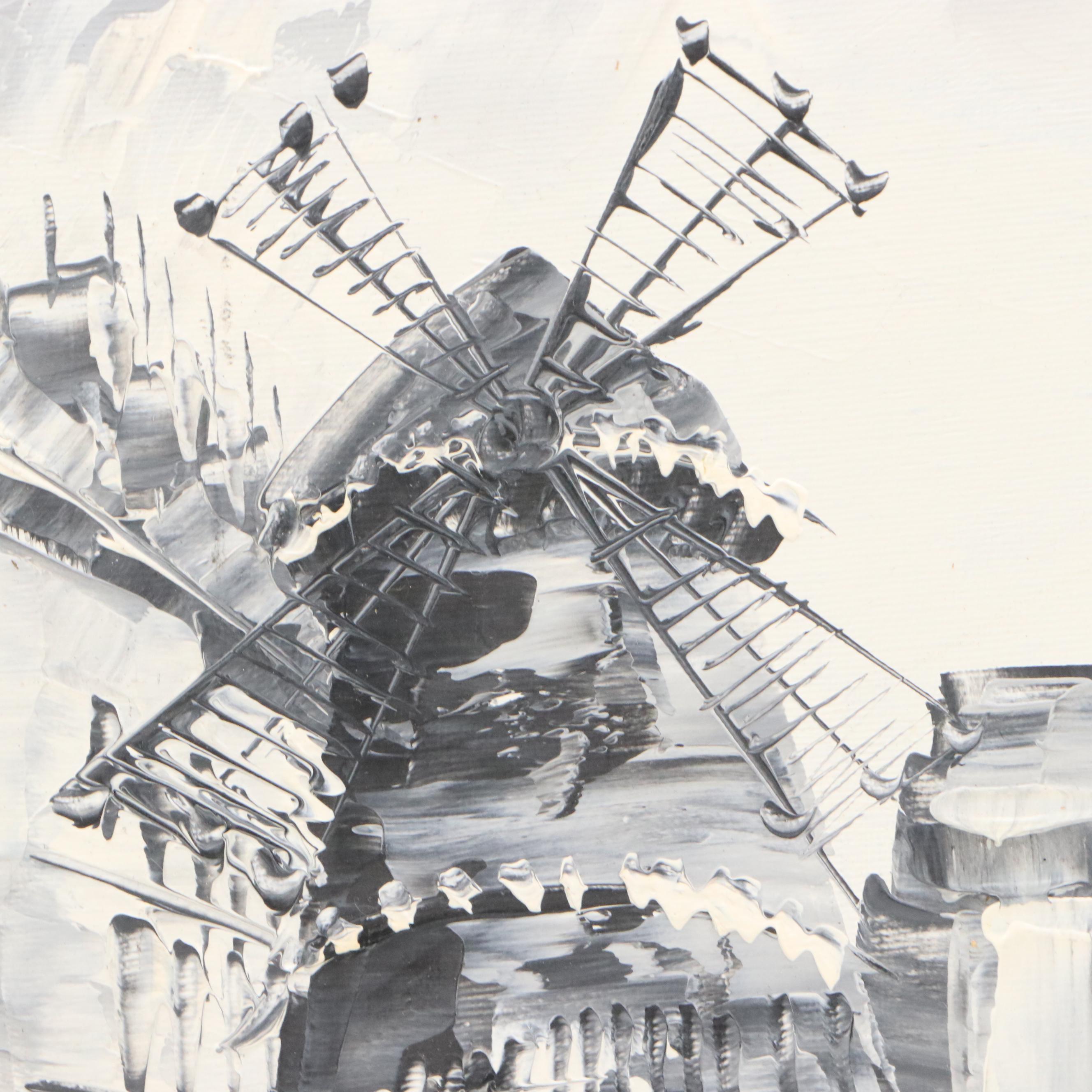 Parisian Cityscape Acrylic Painting Attributed to Caroline Burnett