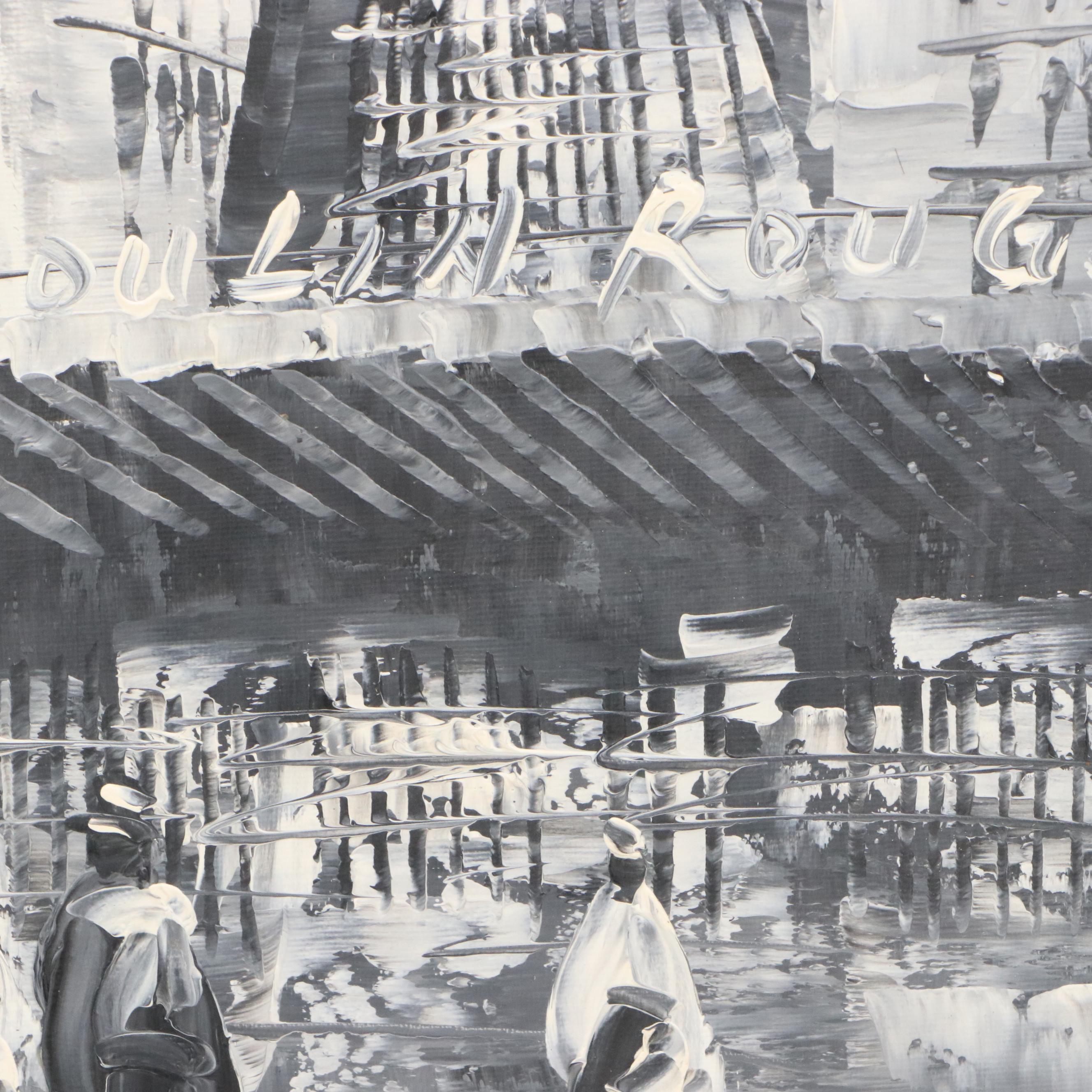 Parisian Cityscape Acrylic Painting Attributed to Caroline Burnett