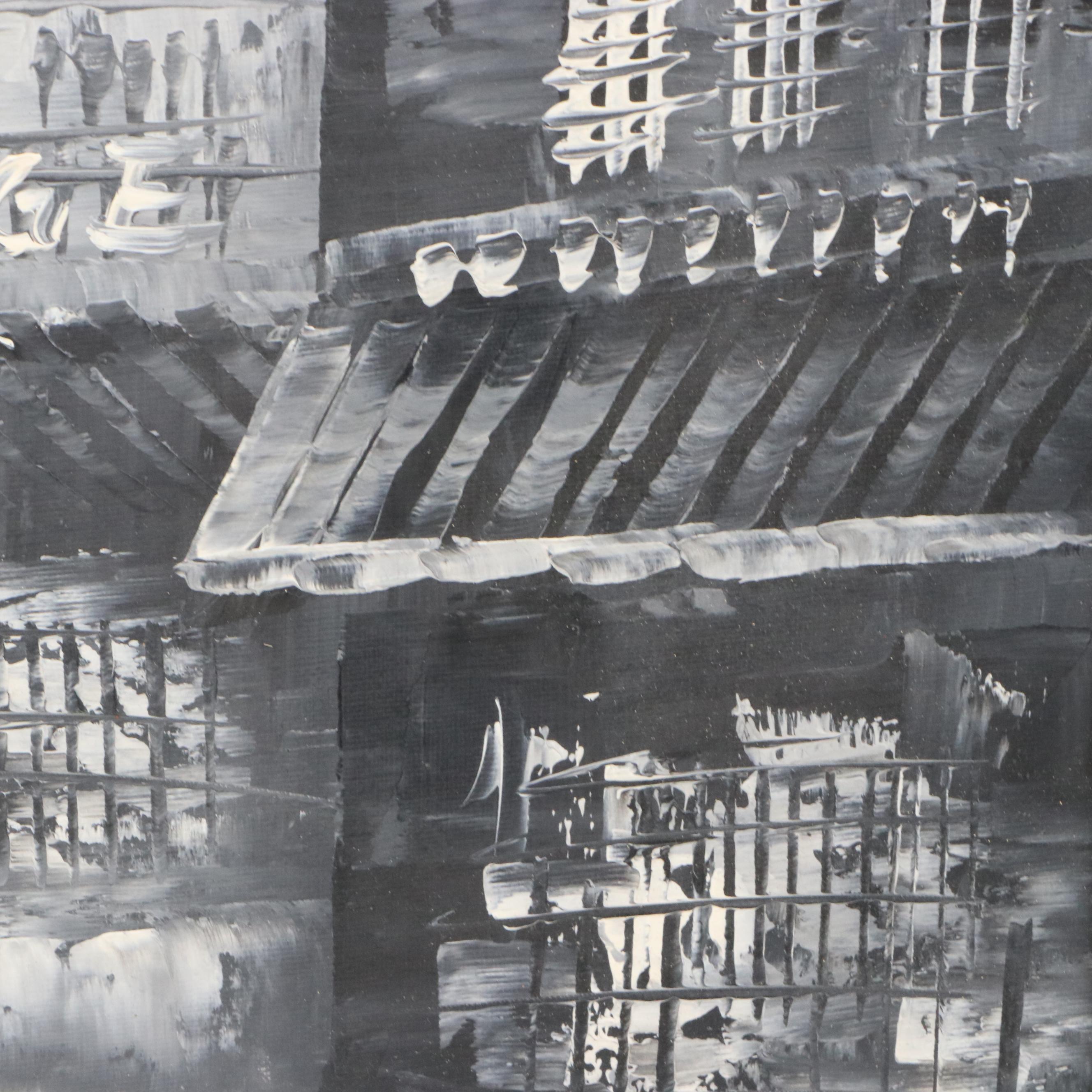 Parisian Cityscape Acrylic Painting Attributed to Caroline Burnett