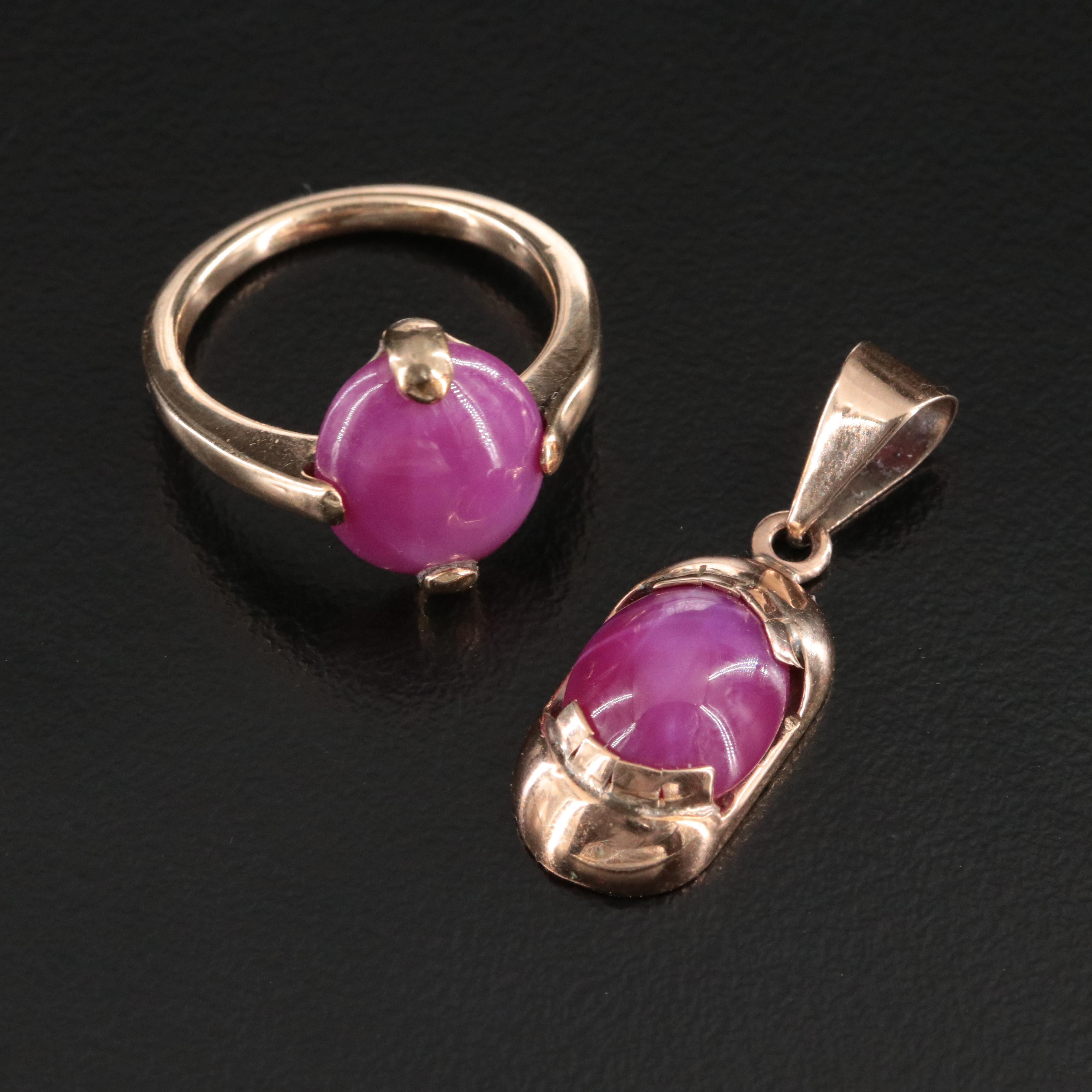 10K Star Ruby Pendant and Ring Set