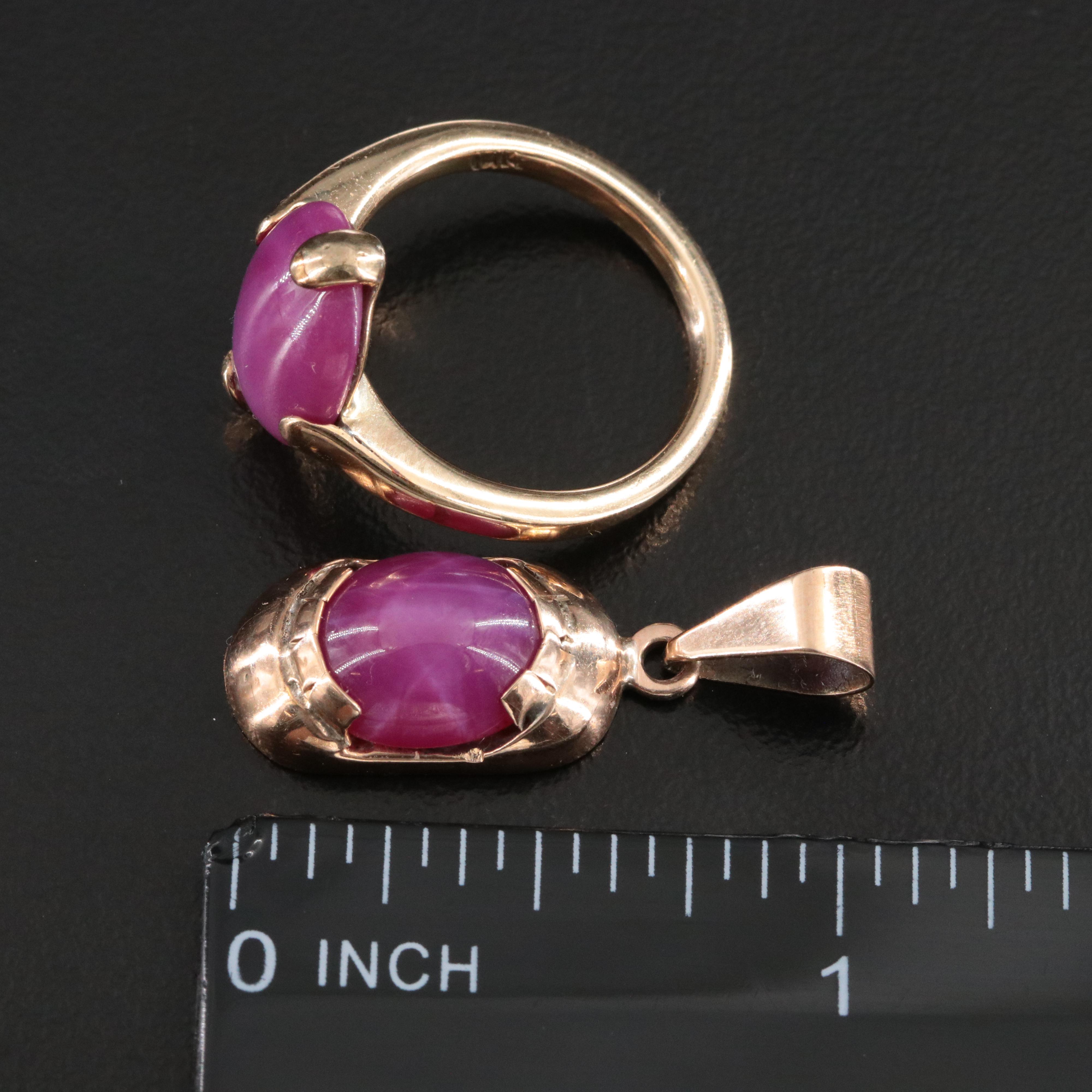 10K Star Ruby Pendant and Ring Set