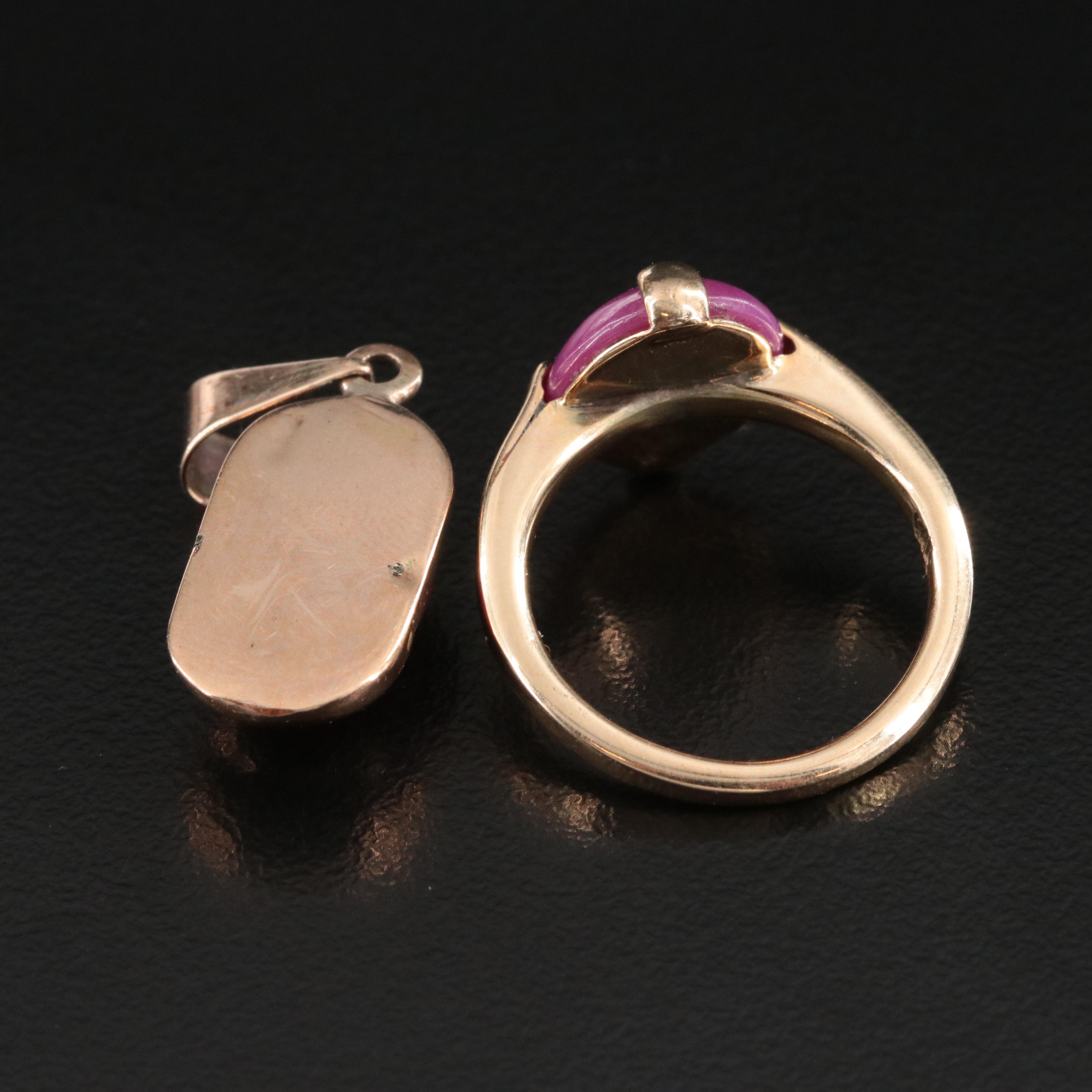 10K Star Ruby Pendant and Ring Set