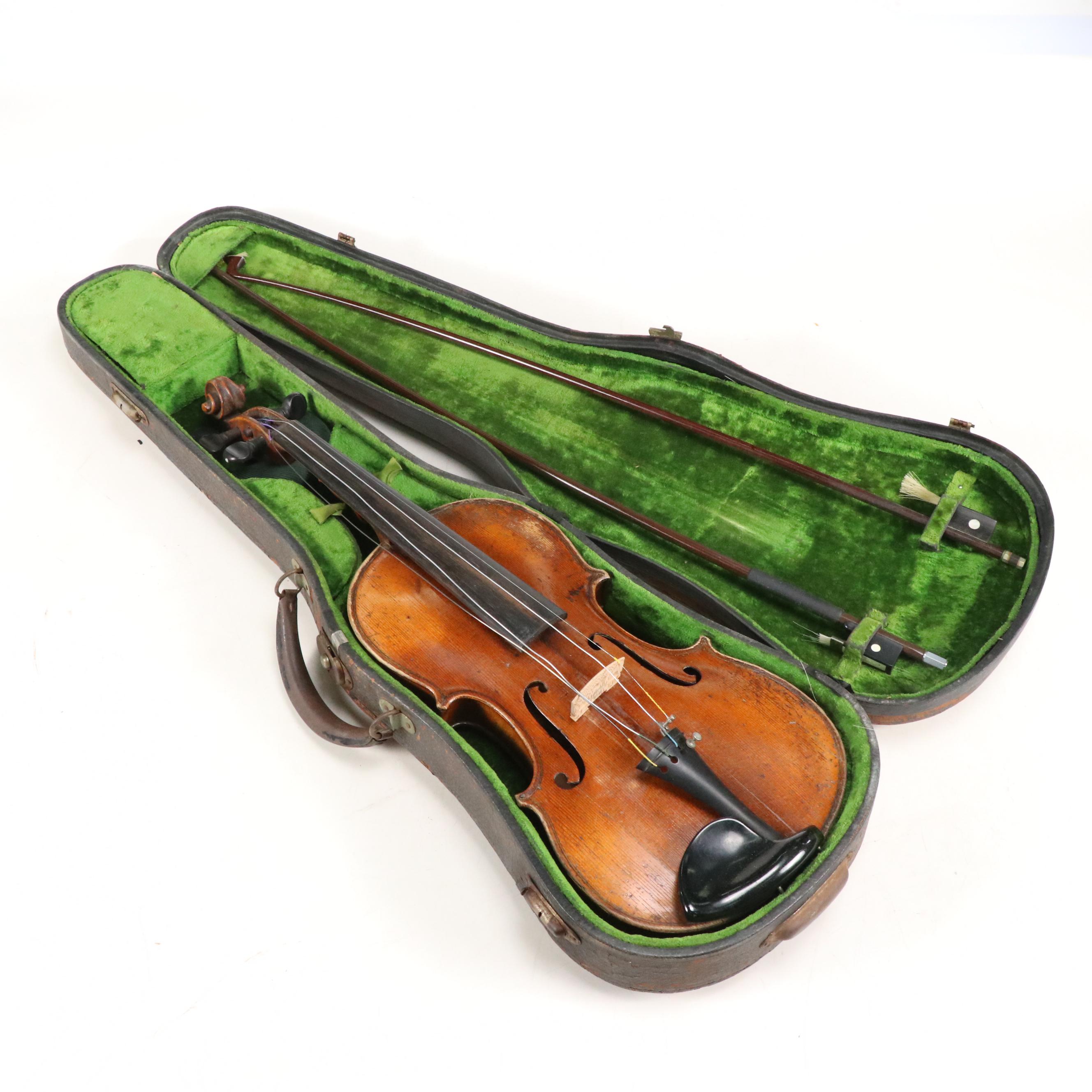 4/4 Spruce Top and Tiger Maple Violin with Abalone Inlay in Leather Case