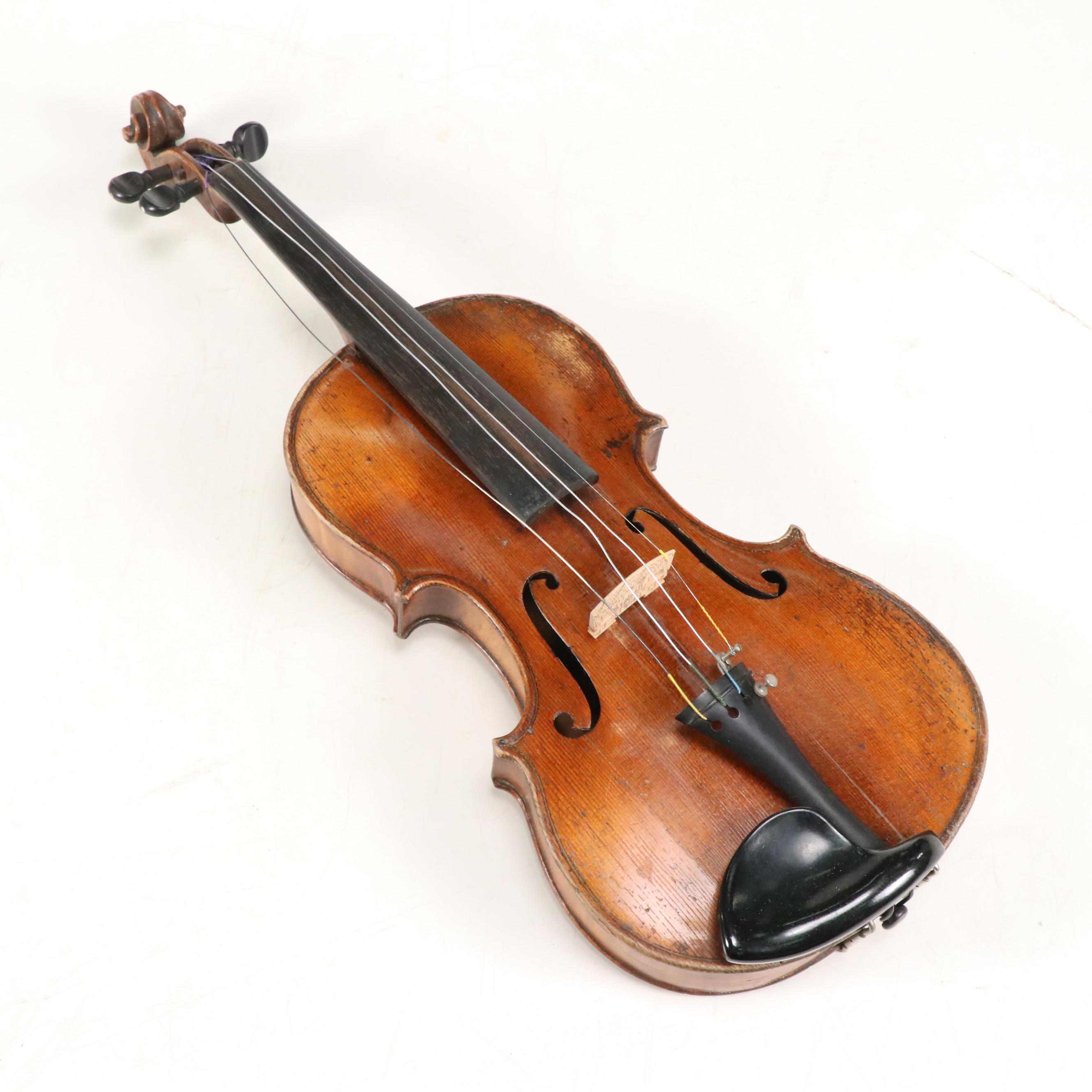 4/4 Spruce Top and Tiger Maple Violin with Abalone Inlay in Leather Case