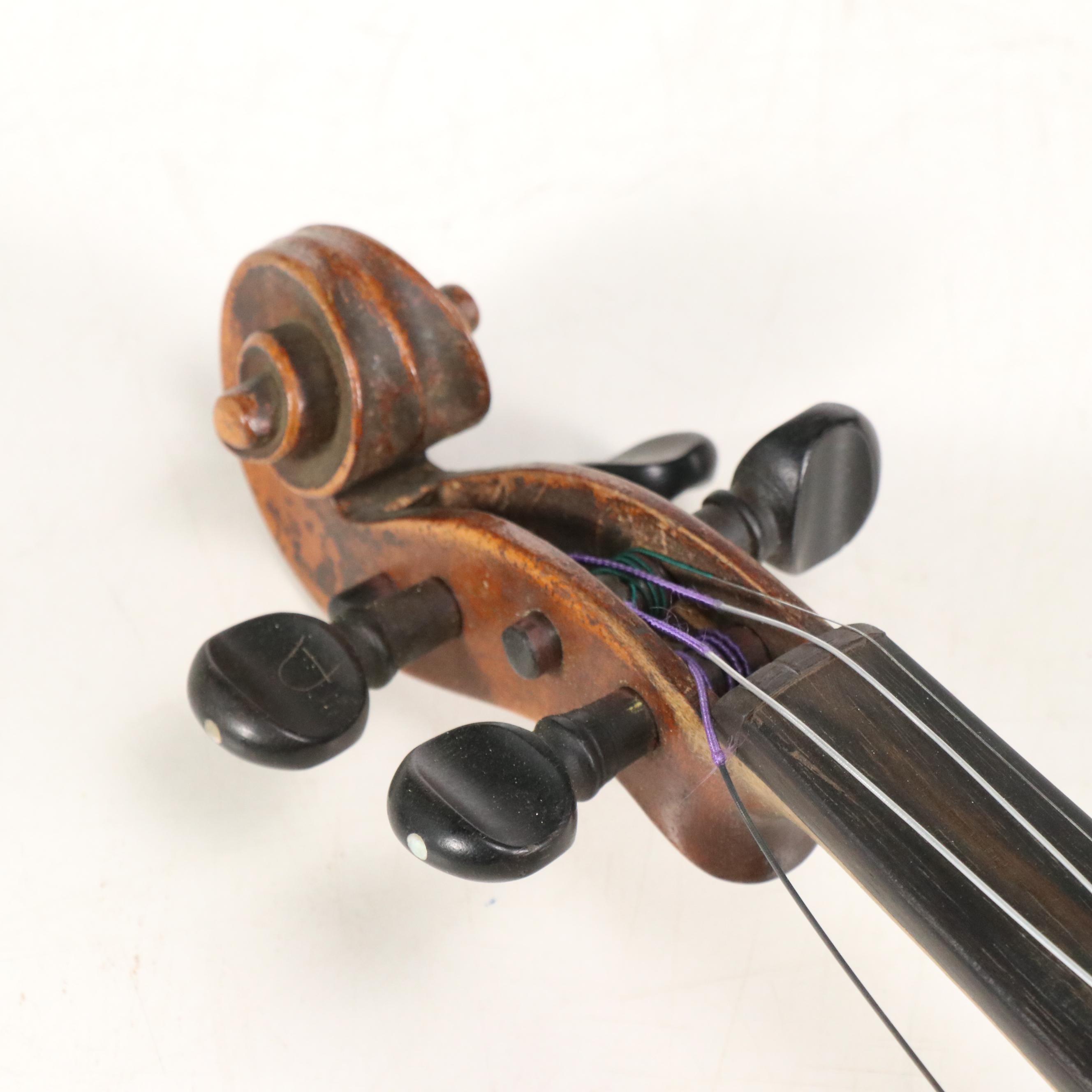 4/4 Spruce Top and Tiger Maple Violin with Abalone Inlay in Leather Case