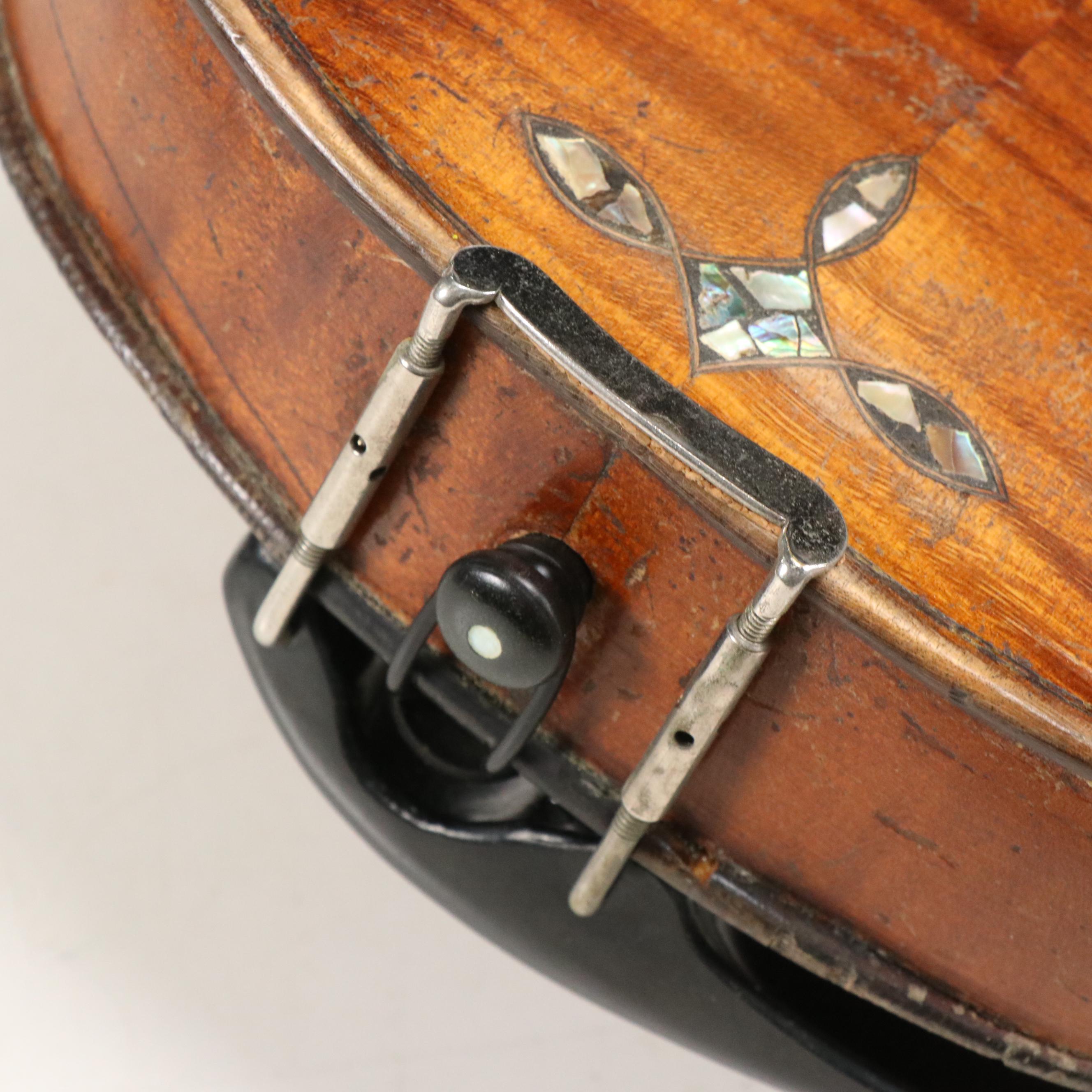 4/4 Spruce Top and Tiger Maple Violin with Abalone Inlay in Leather Case