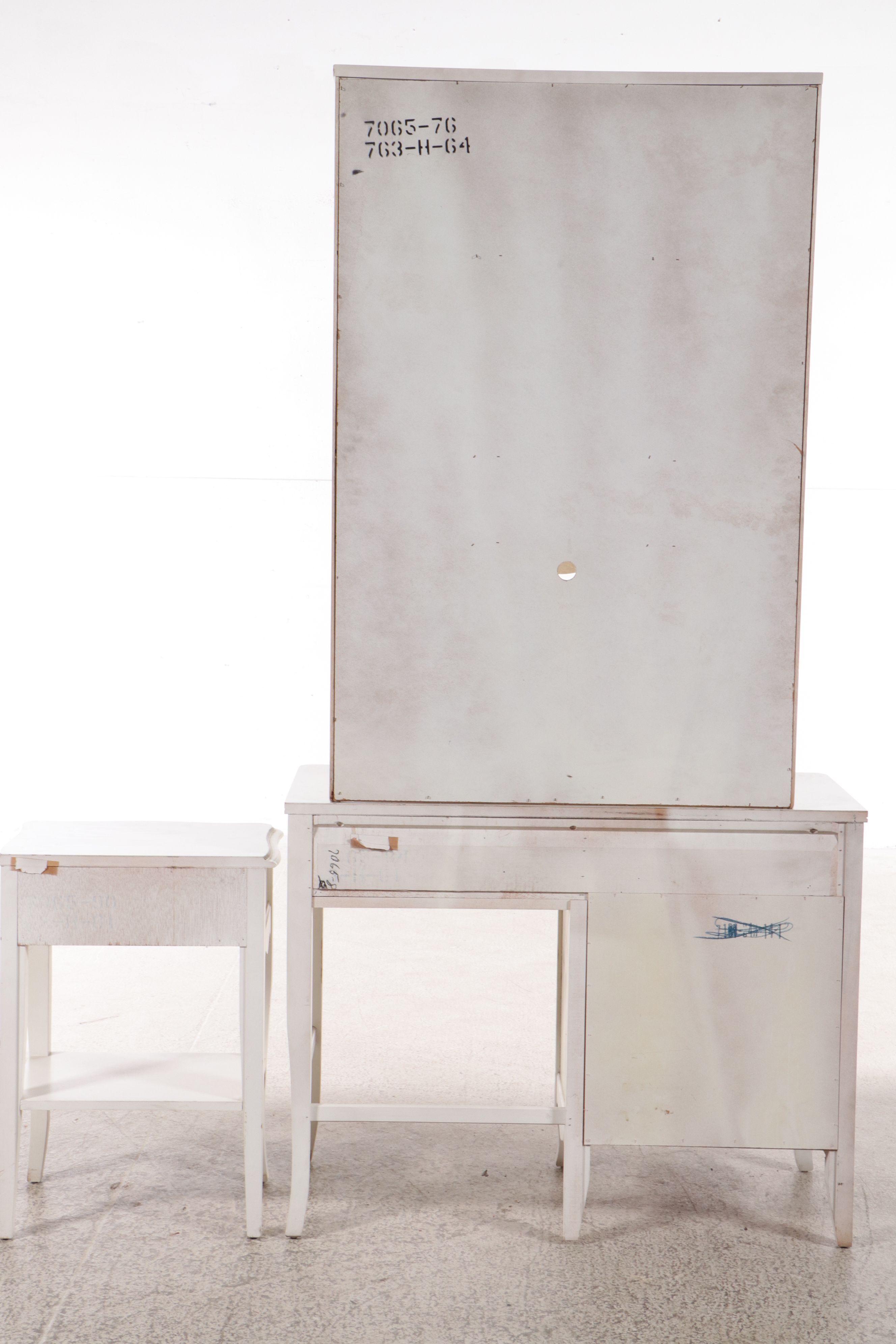 French Provincial Style Paint-Decorated Wood Desk with Hutch and Nightstand