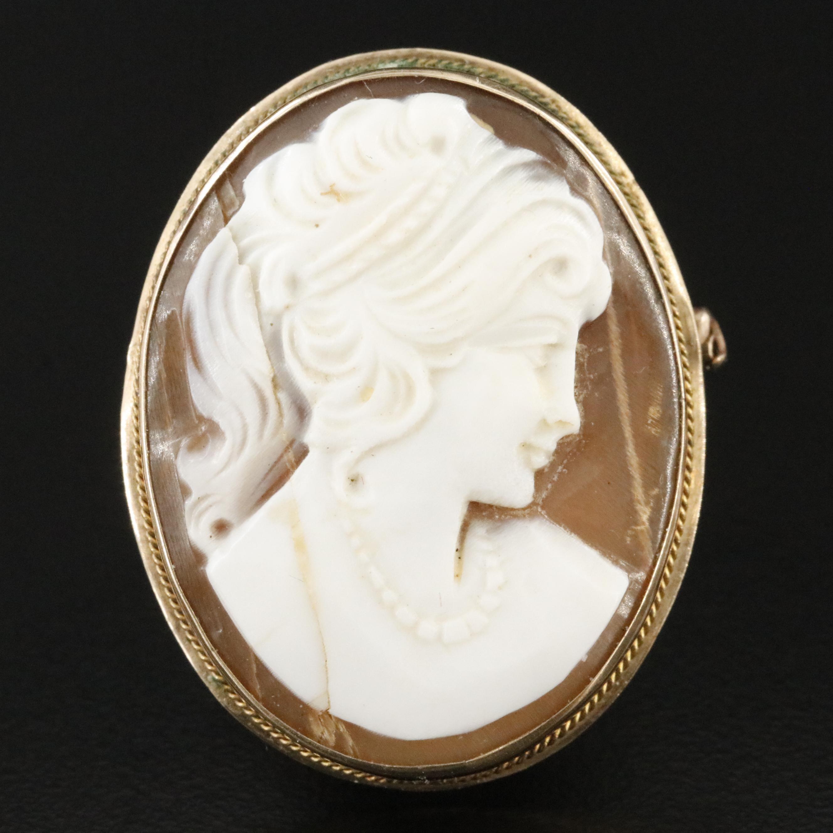 Vintage 14K Shell Cameo Converter Brooch