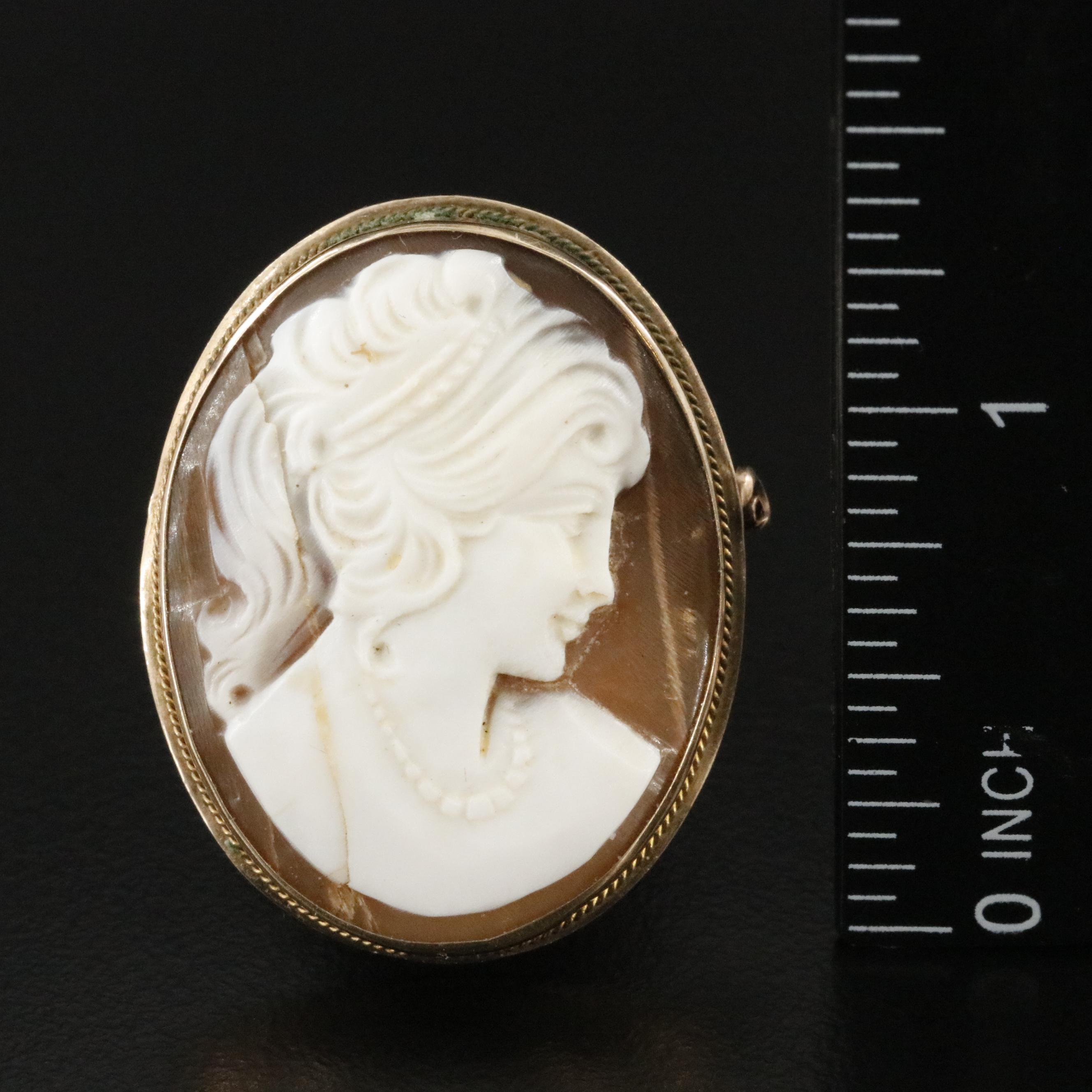 Vintage 14K Shell Cameo Converter Brooch