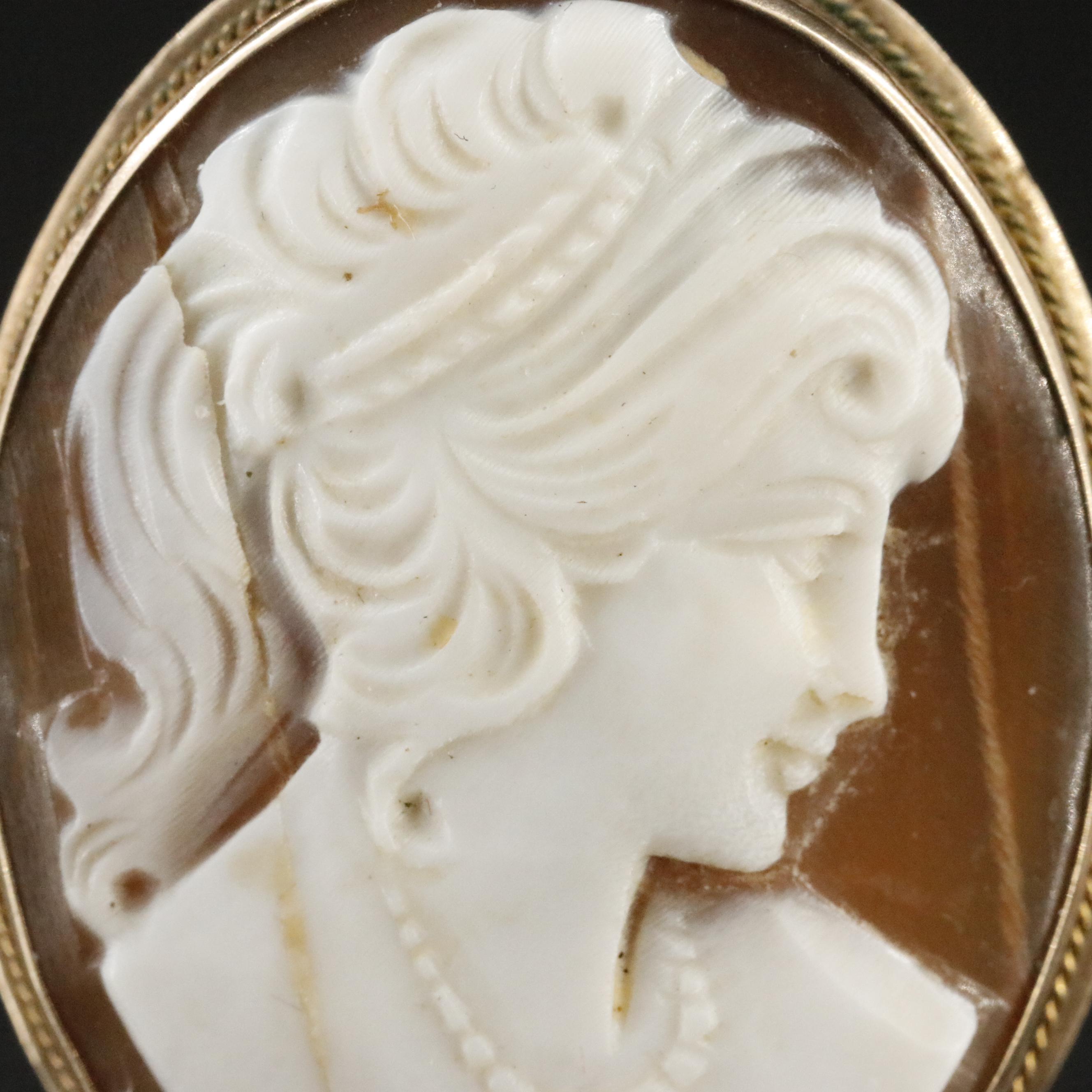 Vintage 14K Shell Cameo Converter Brooch