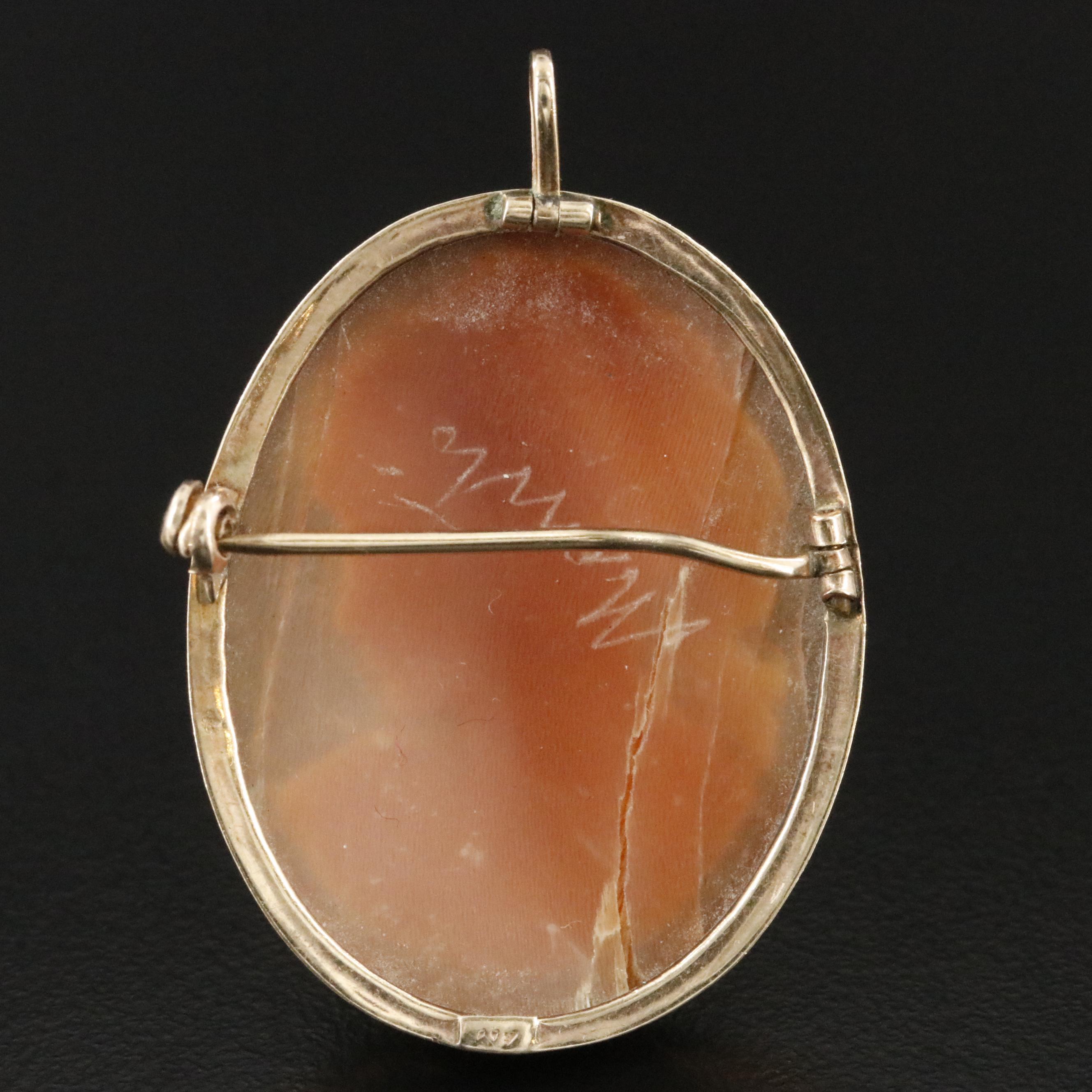 Vintage 14K Shell Cameo Converter Brooch