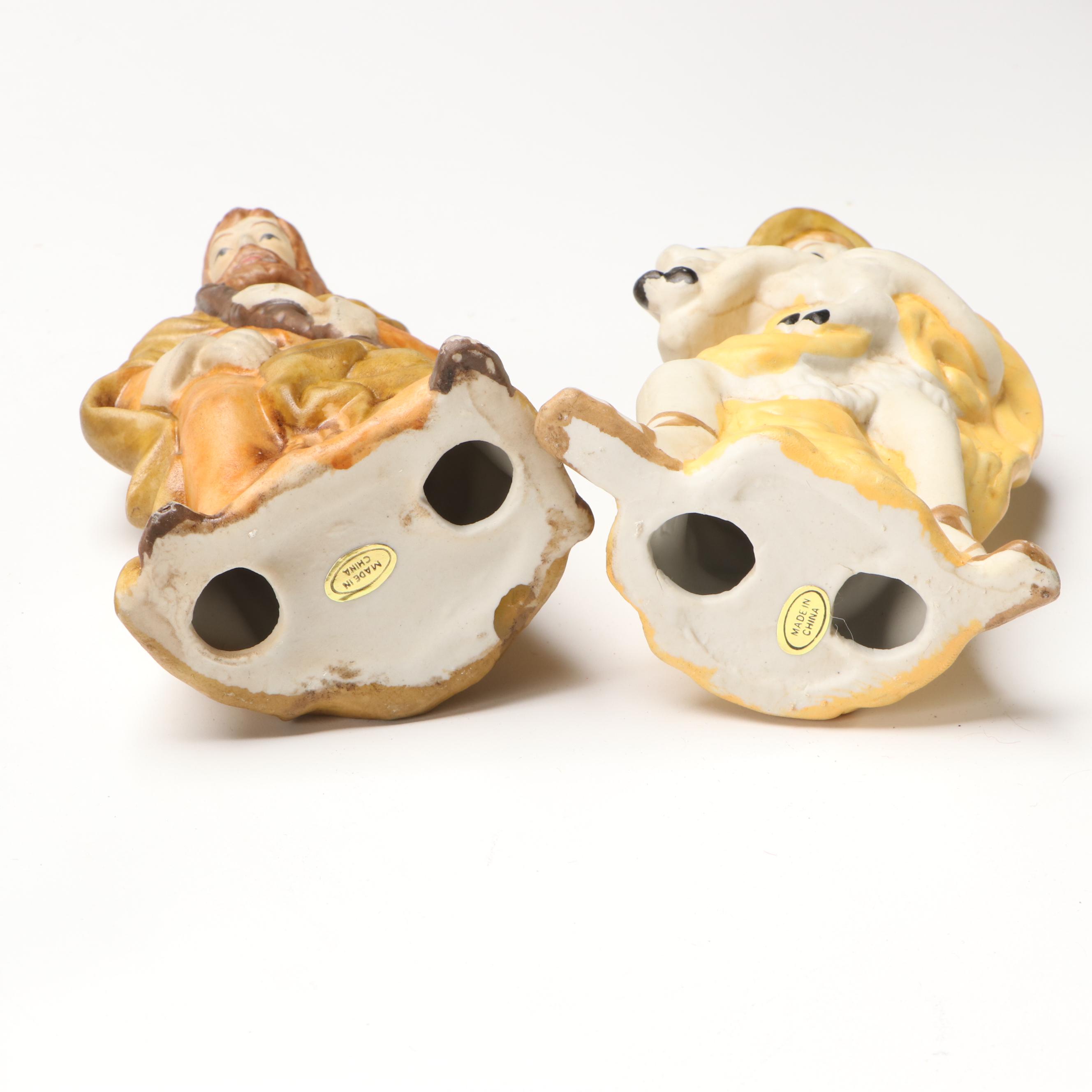 Nativity Scene with Wooden Manger and Ceramic Figures