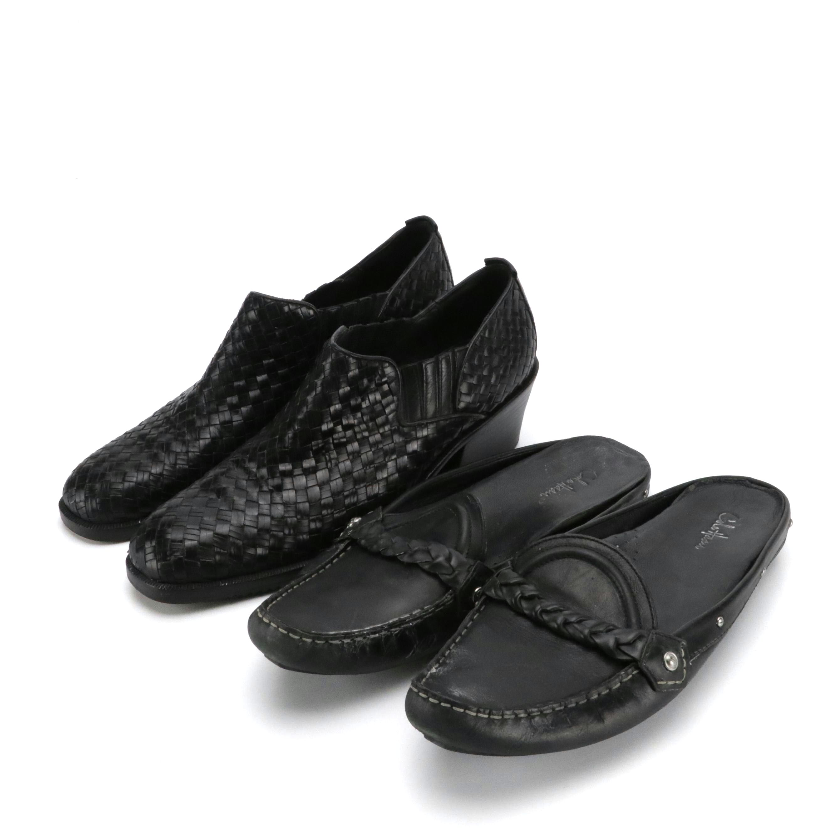 Cole Haan Black Woven Leather Booties and Leather Mules