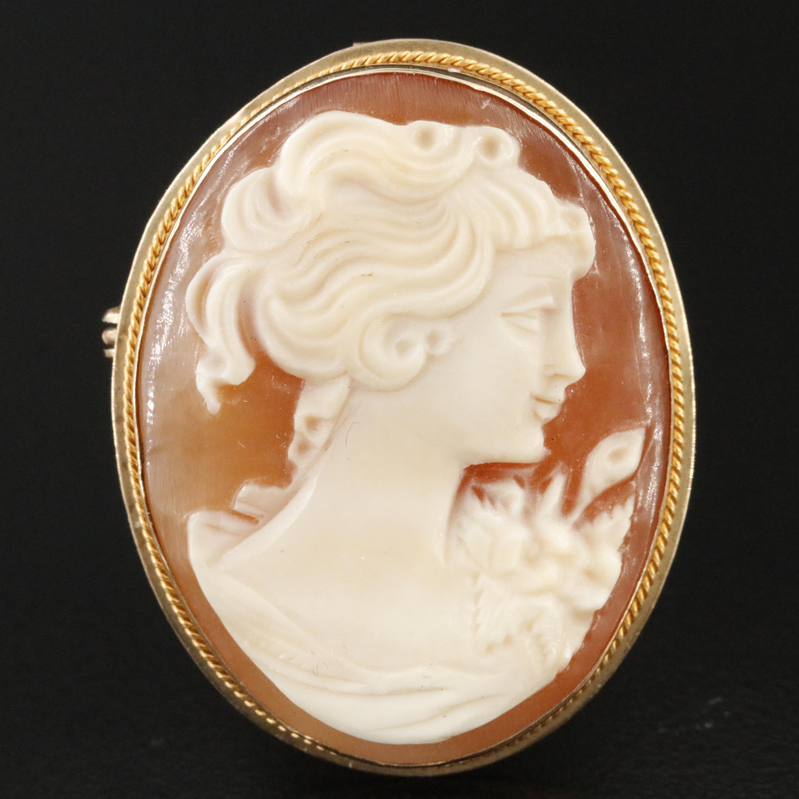 Vintage 14K Shell Cameo Converter Brooch