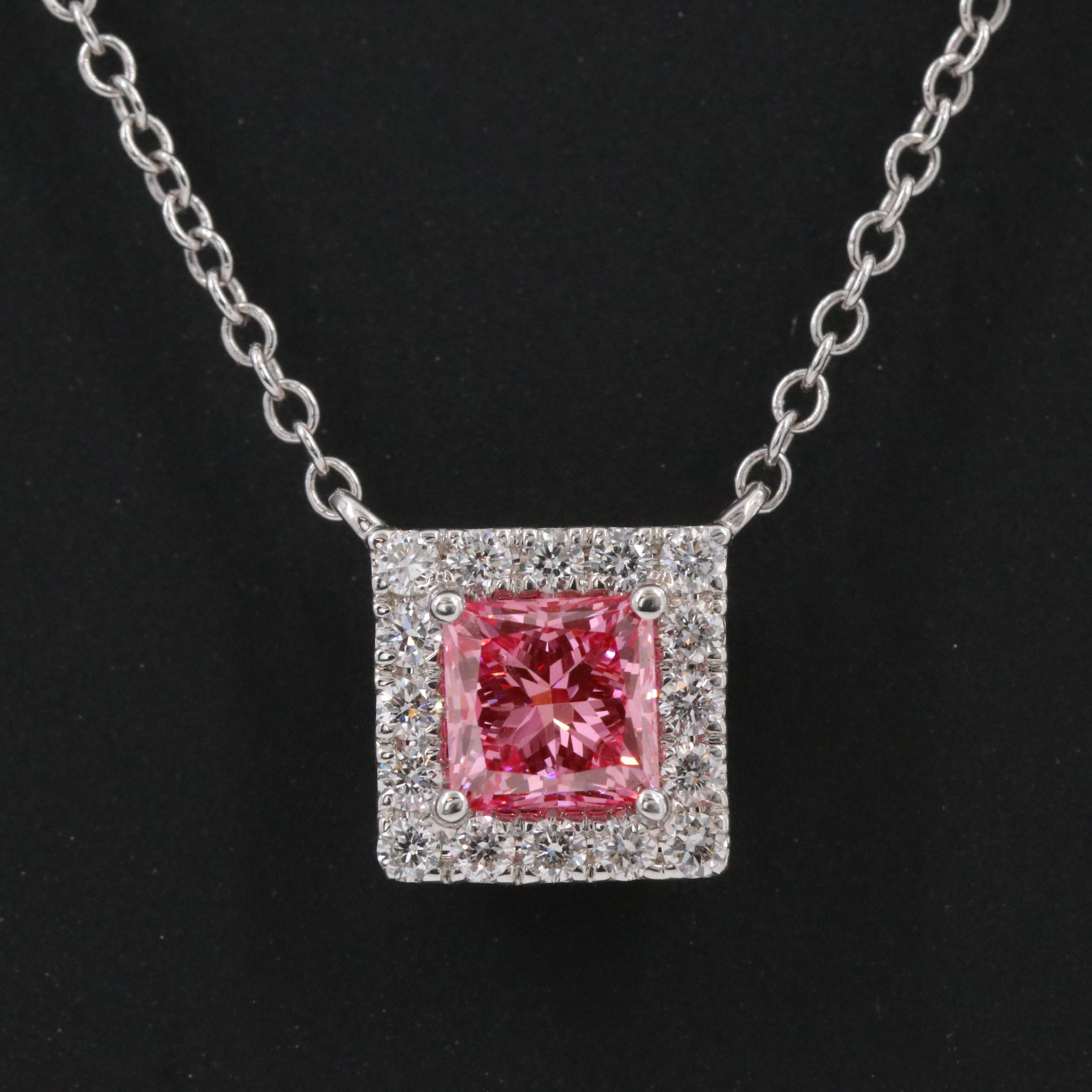 14K 0.73 CTW Lab Grown Diamond Necklace with Fancy Pink Center