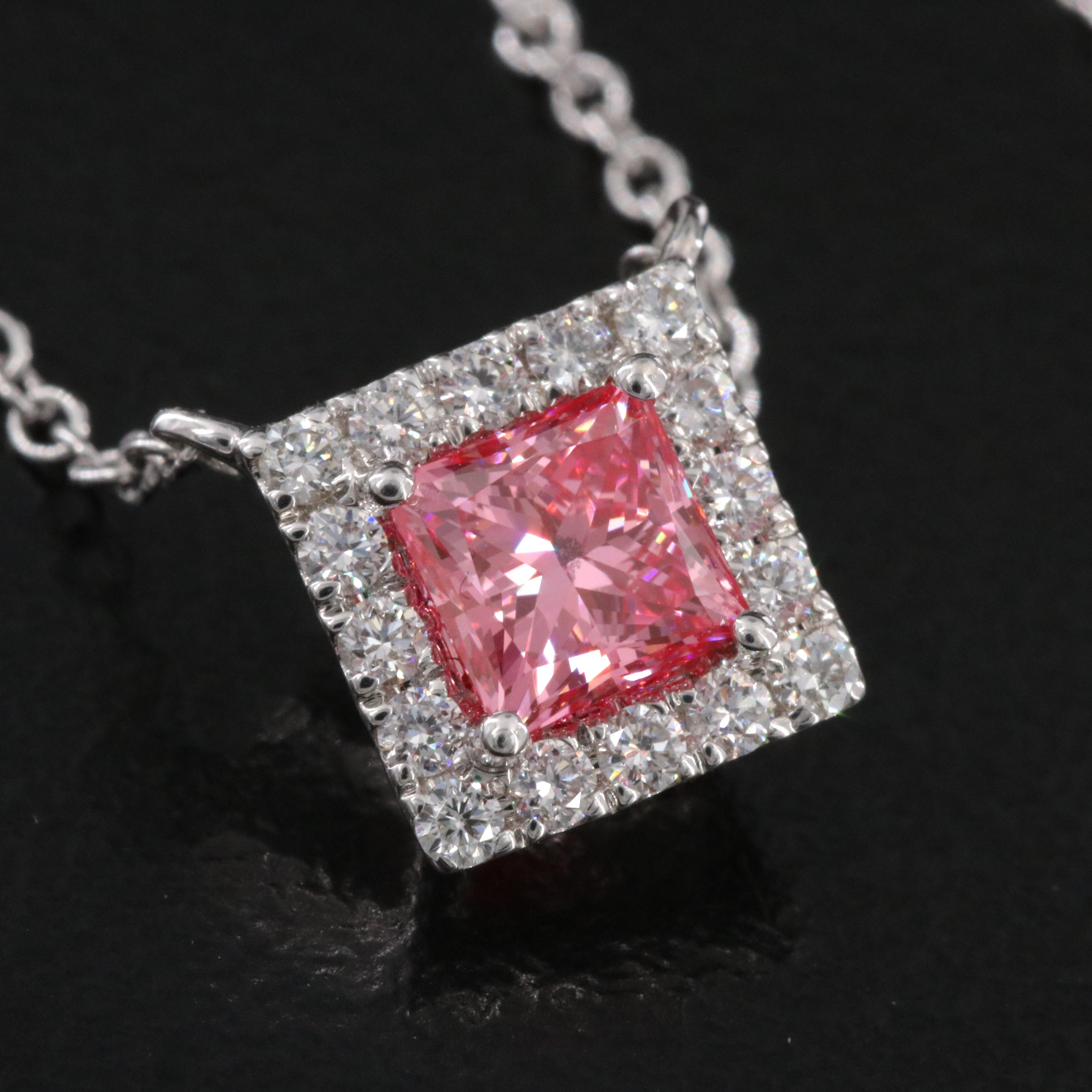14K 0.73 CTW Lab Grown Diamond Necklace with Fancy Pink Center