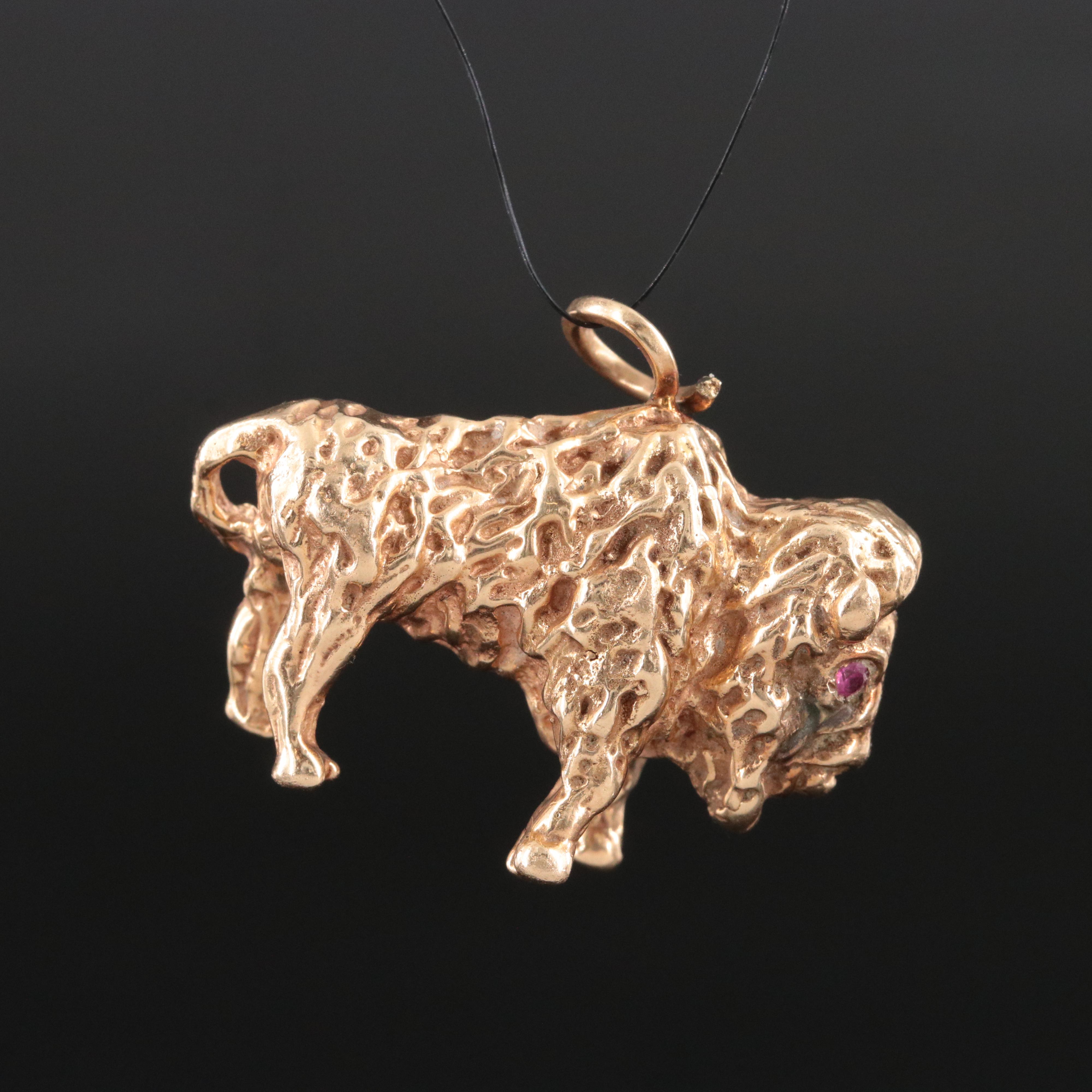 14K Bison Pendant with Ruby Accent
