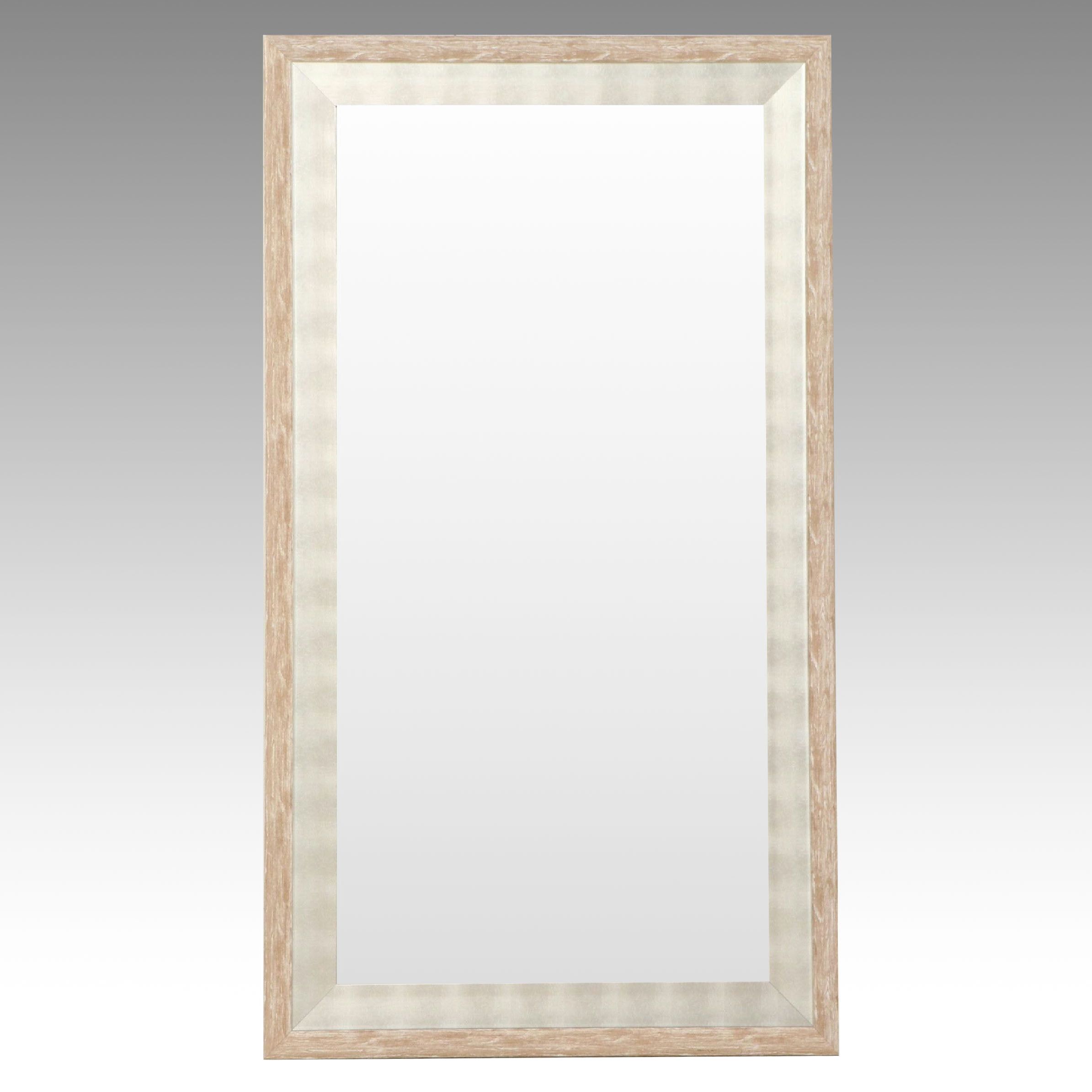 Contemporary White Washed Wooden Framed Rectangular Wall Mirror